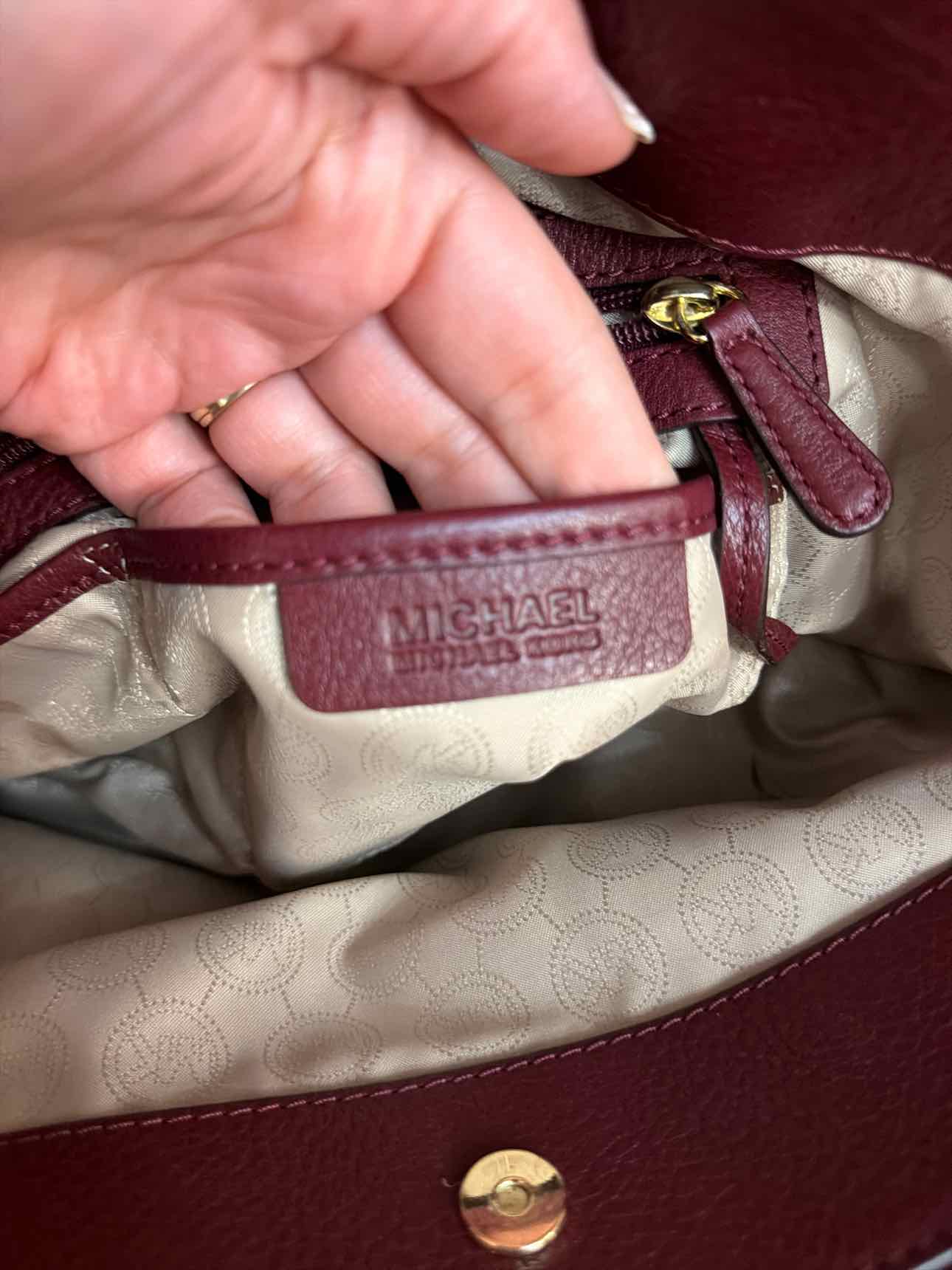 MICHAEL KORS Bedford Pebble Leather Satchel Maroon Handbags