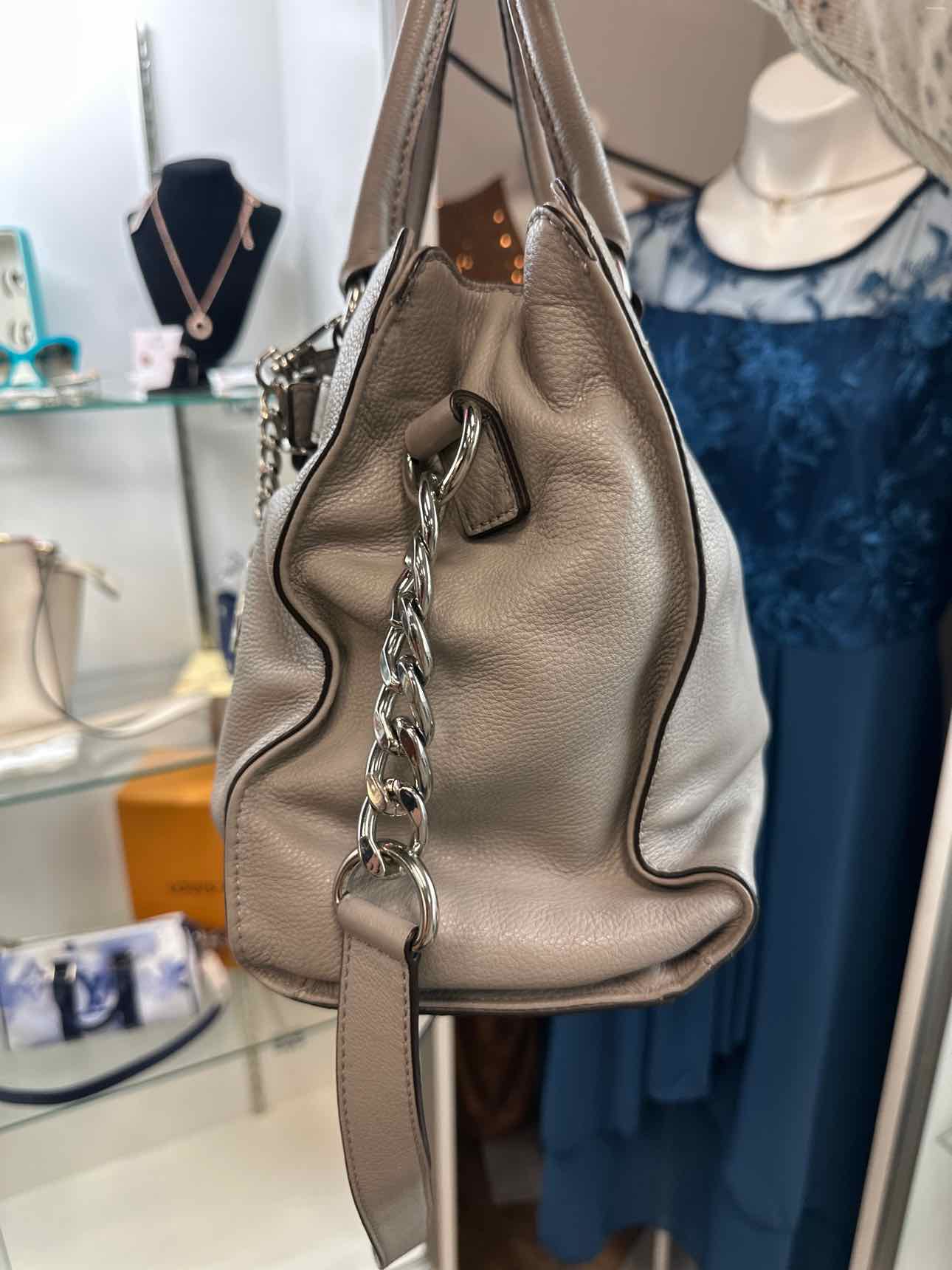 MICHAEL KORS Large Gray Hamilton Leather Satchel Handbag