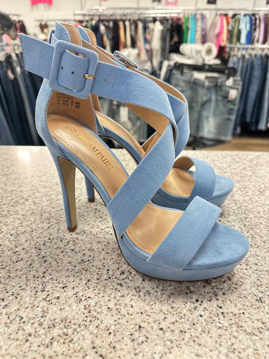 Dream Pairs Size 9 Light Blue Faux Suede 5" High Platform Wide Strappy Heels Sandal