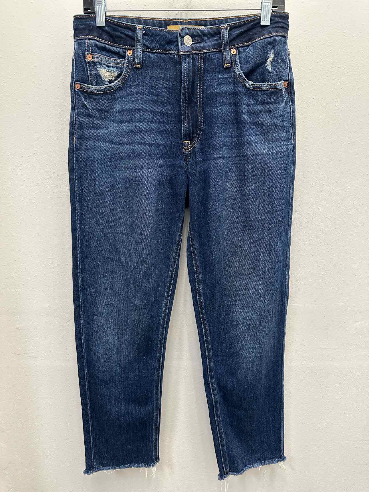 Zara Cheeky Taper Ankle High Rise Distressed Dark Wash Size 6 Denim Jeans