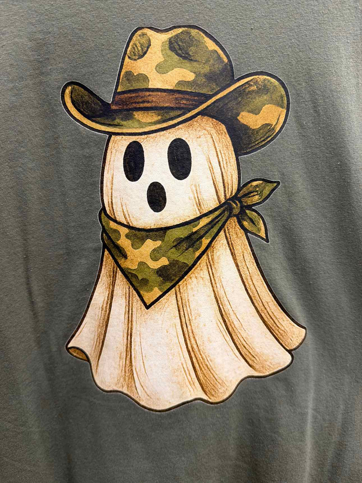 Camo Ghost Cropped Graphic Tee Olive Size Large Top