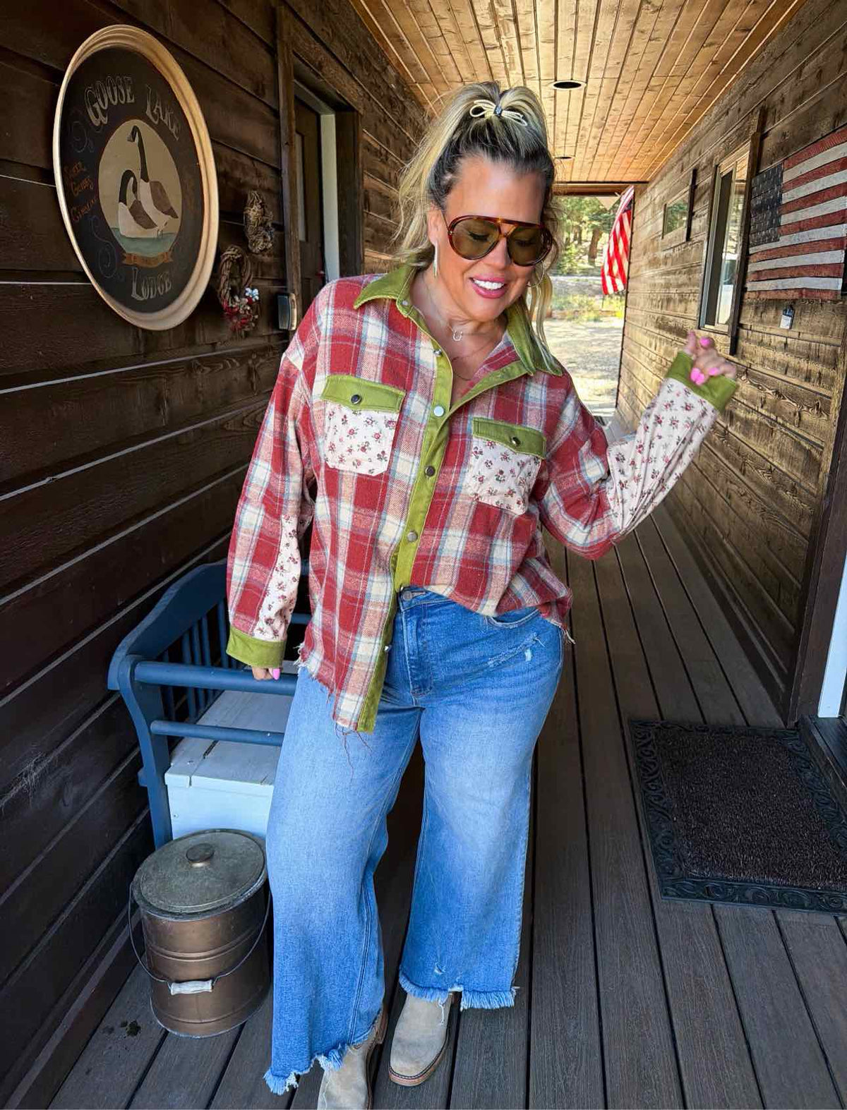 Scarlett Plaid and Floral Corduroy Patch Fall Shacket