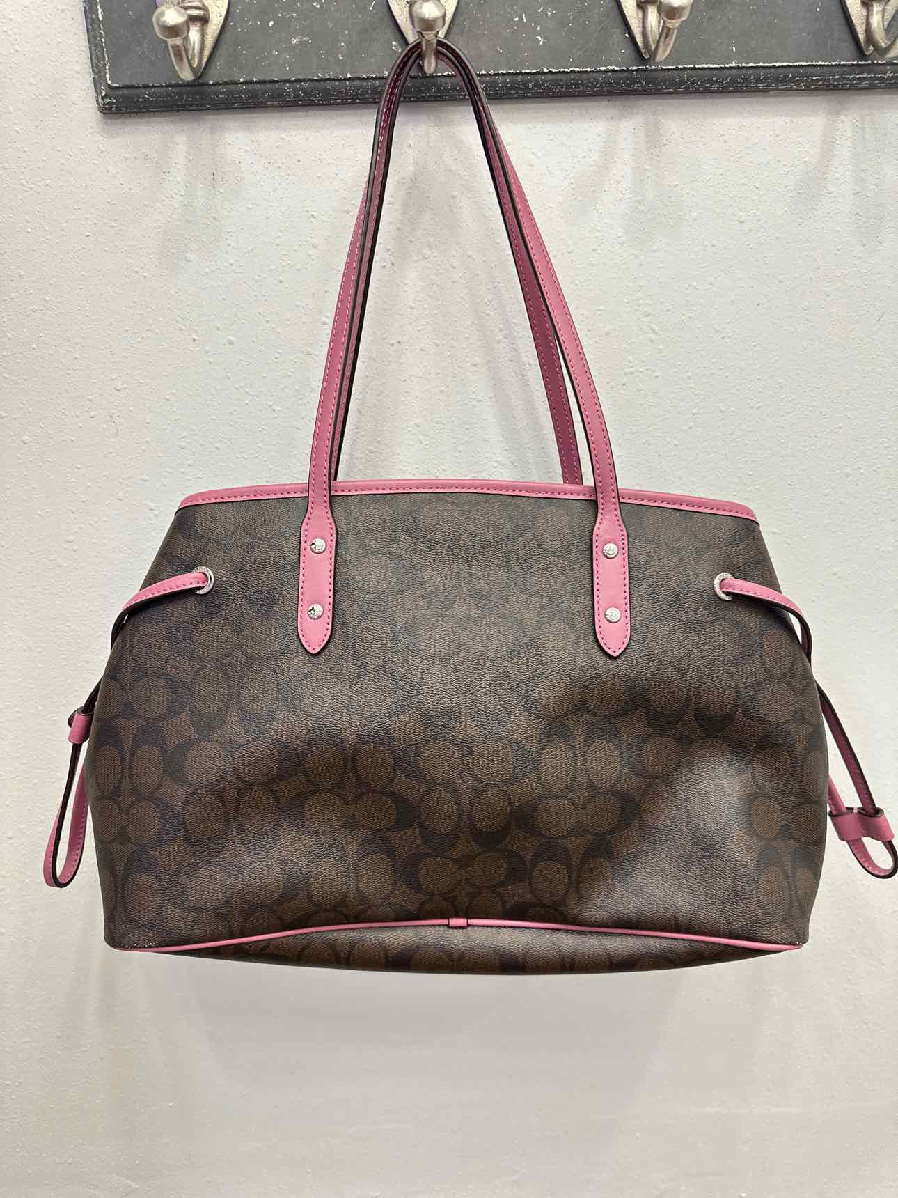 Coach Signature Drawstring Carryall Hobo Brown Blush Pink Shoulder Bag Handbags