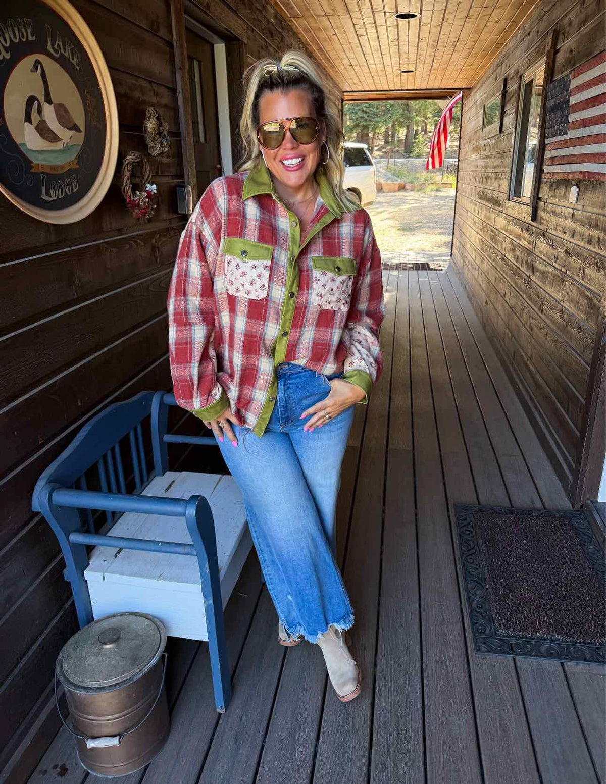 Scarlett Plaid and Floral Corduroy Patch Fall Shacket