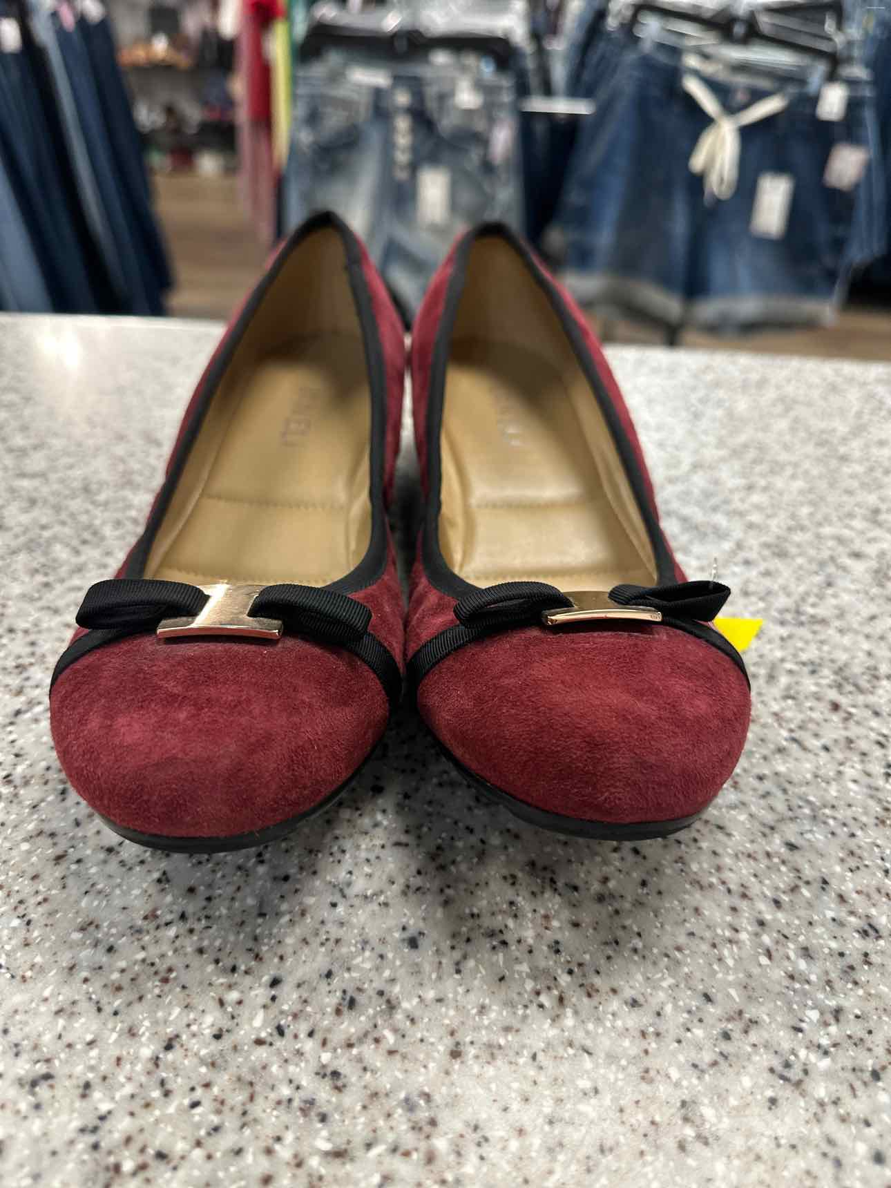 Van Eli Size 7 Maroon Faux Suede Slip On Wedge Shoes