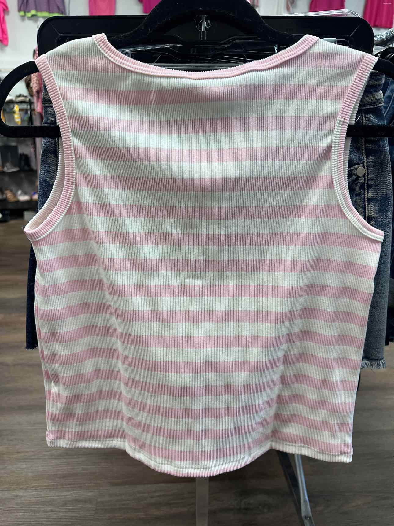 Haven Ribbed Striped Cropped Sleeveless Pink Tank Top