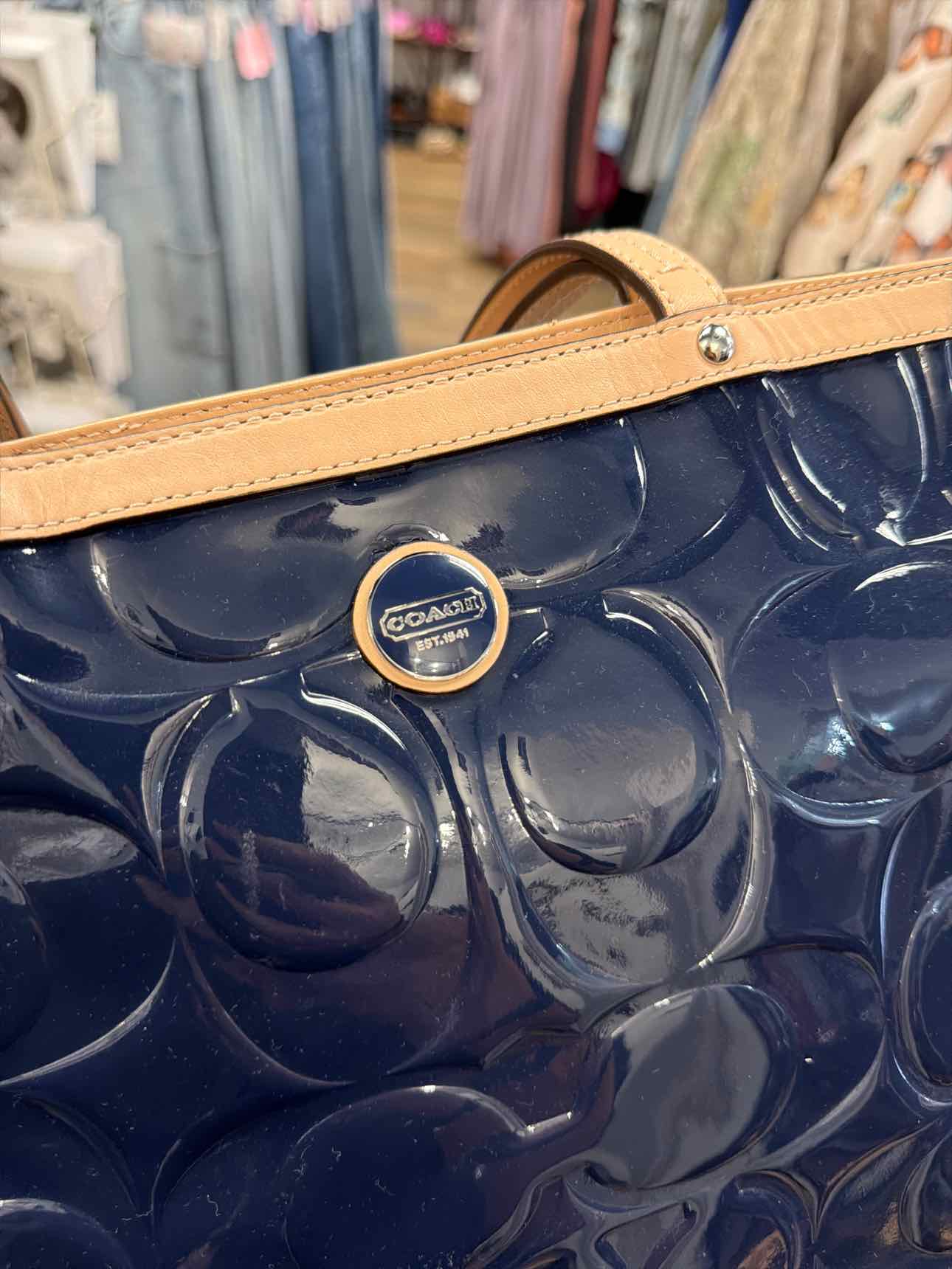 Coach Peyton Embossed Signature C Patent Leather Tote in navy blue Handbags