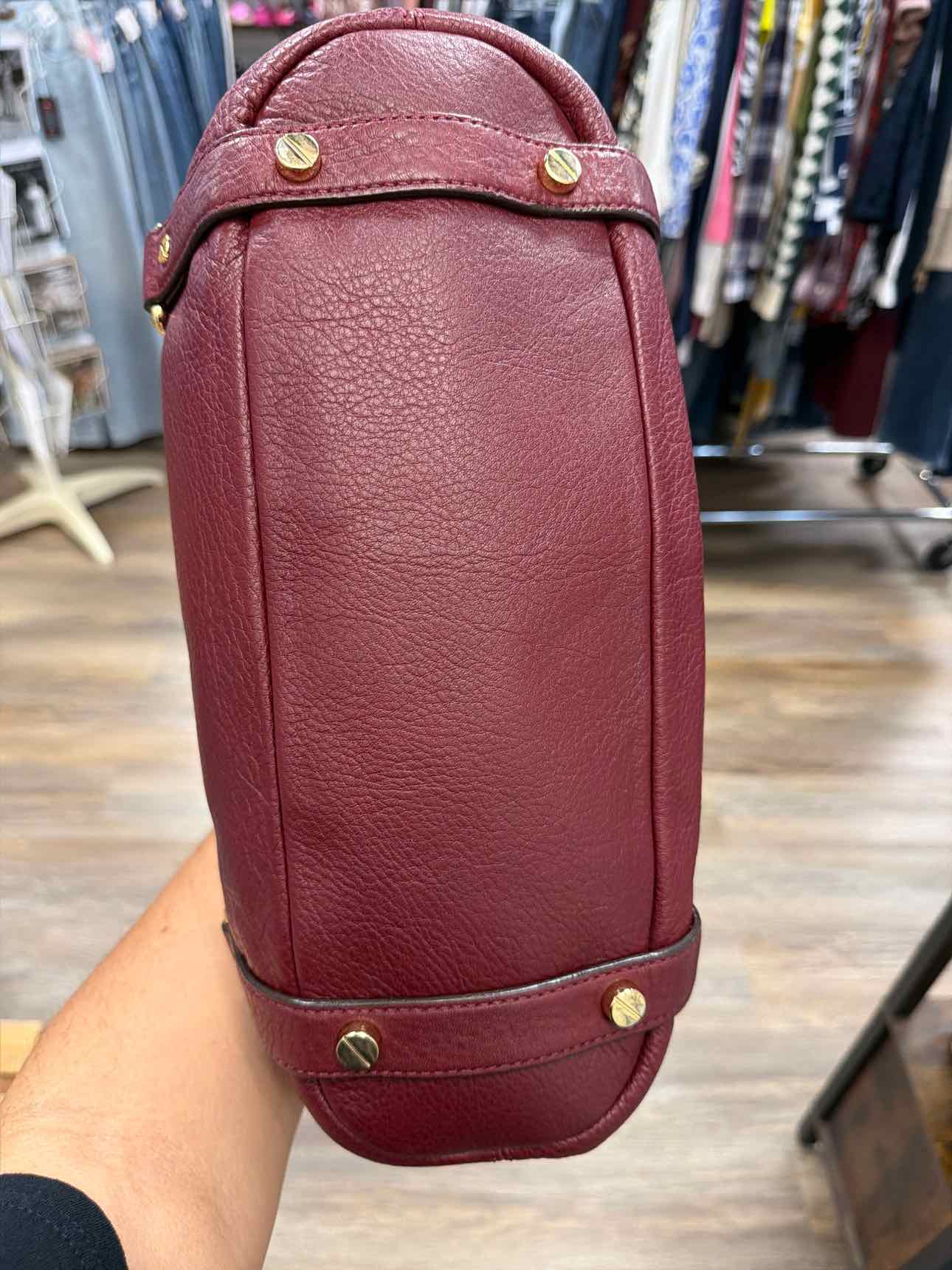 MICHAEL KORS Bedford Pebble Leather Satchel Maroon Handbags