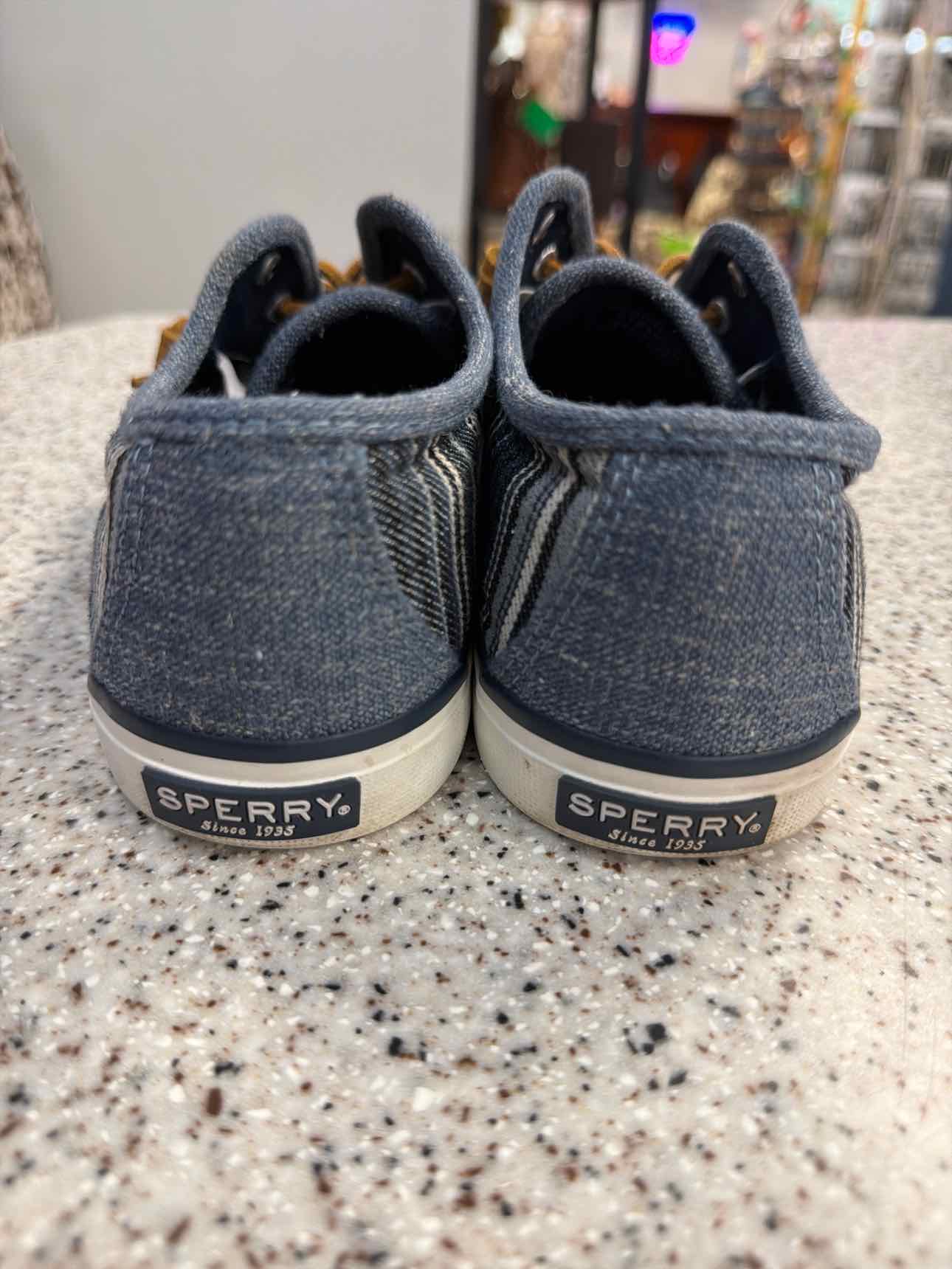 Sperry Size 8 Women's Seacoast Multi-Stripe Canvas Sneakers Navy Shoes