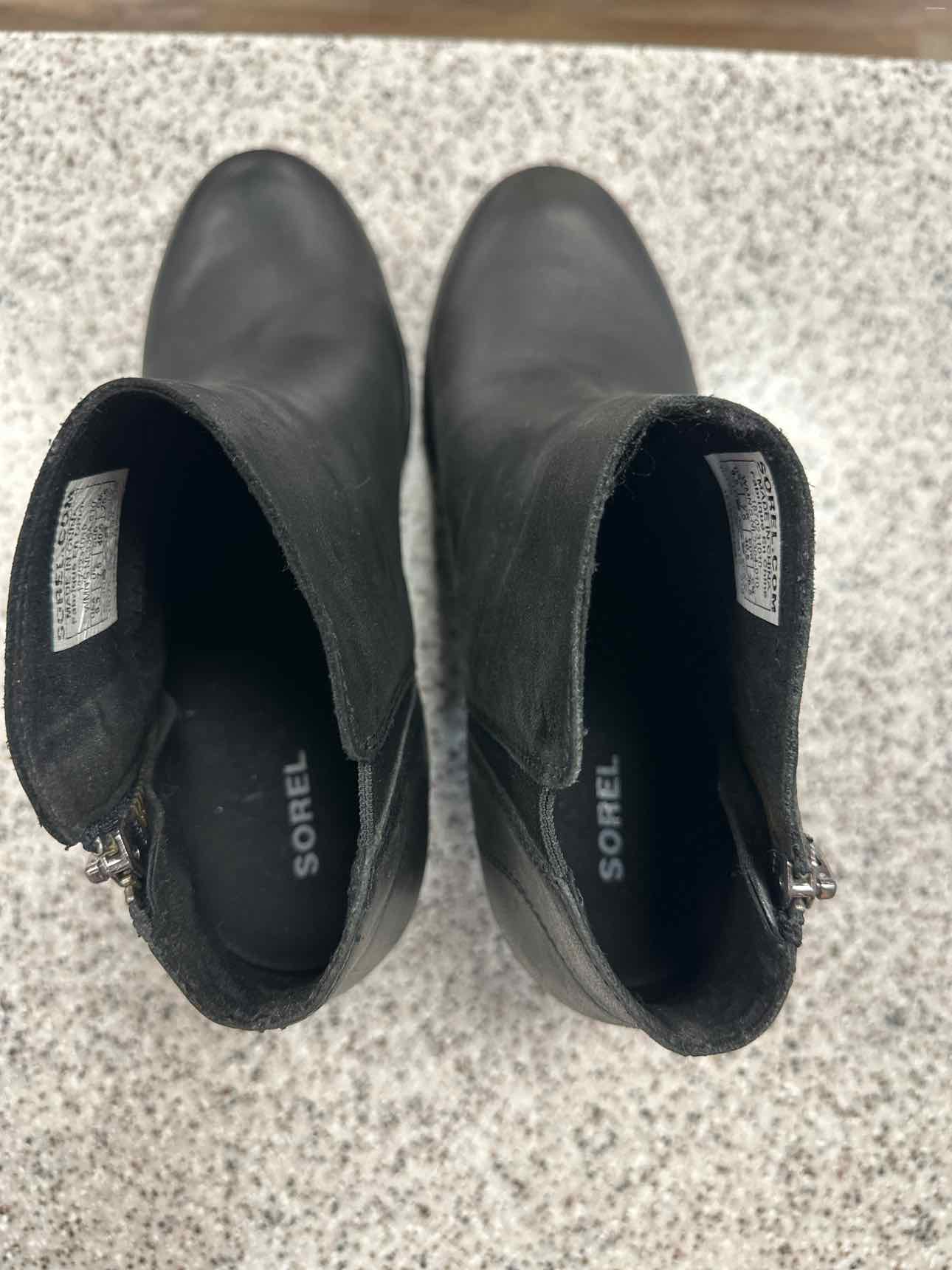 Sorel Size 9 1/2 Women's Joan of Arctic Wedge II Zip Ankle Black Booties