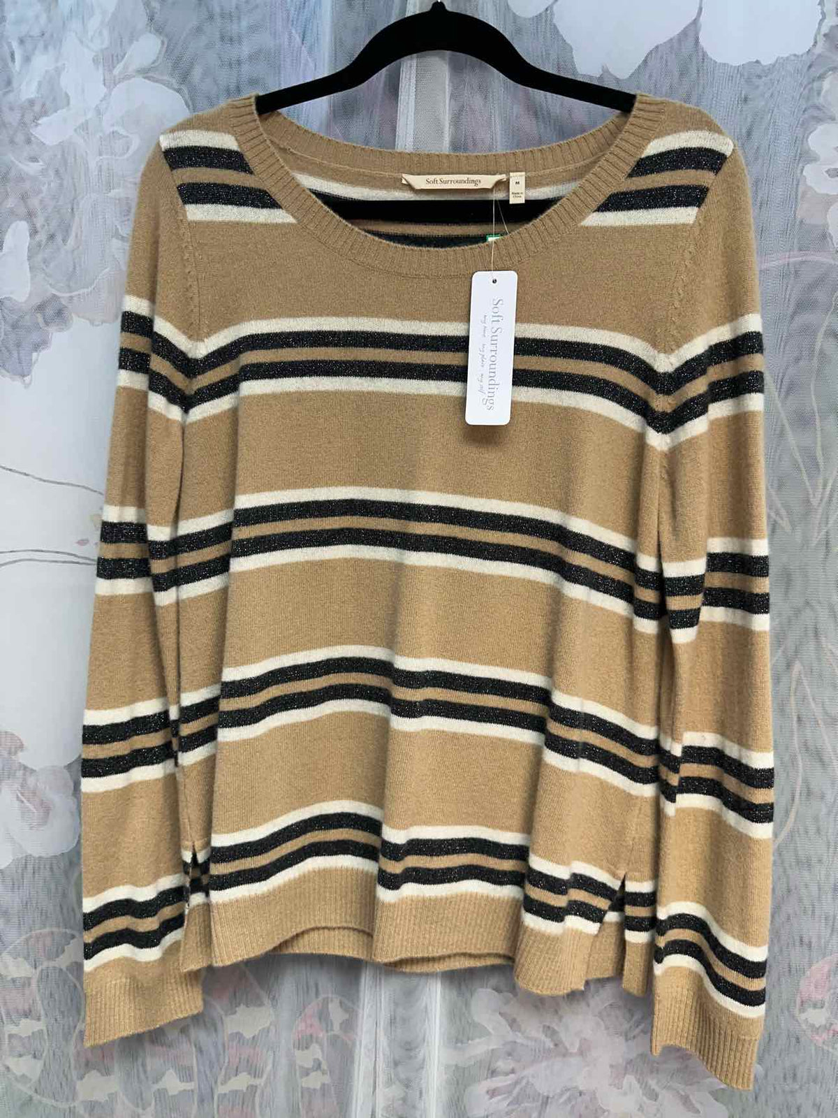 Soft Surroundings NEW NWT Shayna Striped Long Sleeve Size Medium Brown/Tan Top