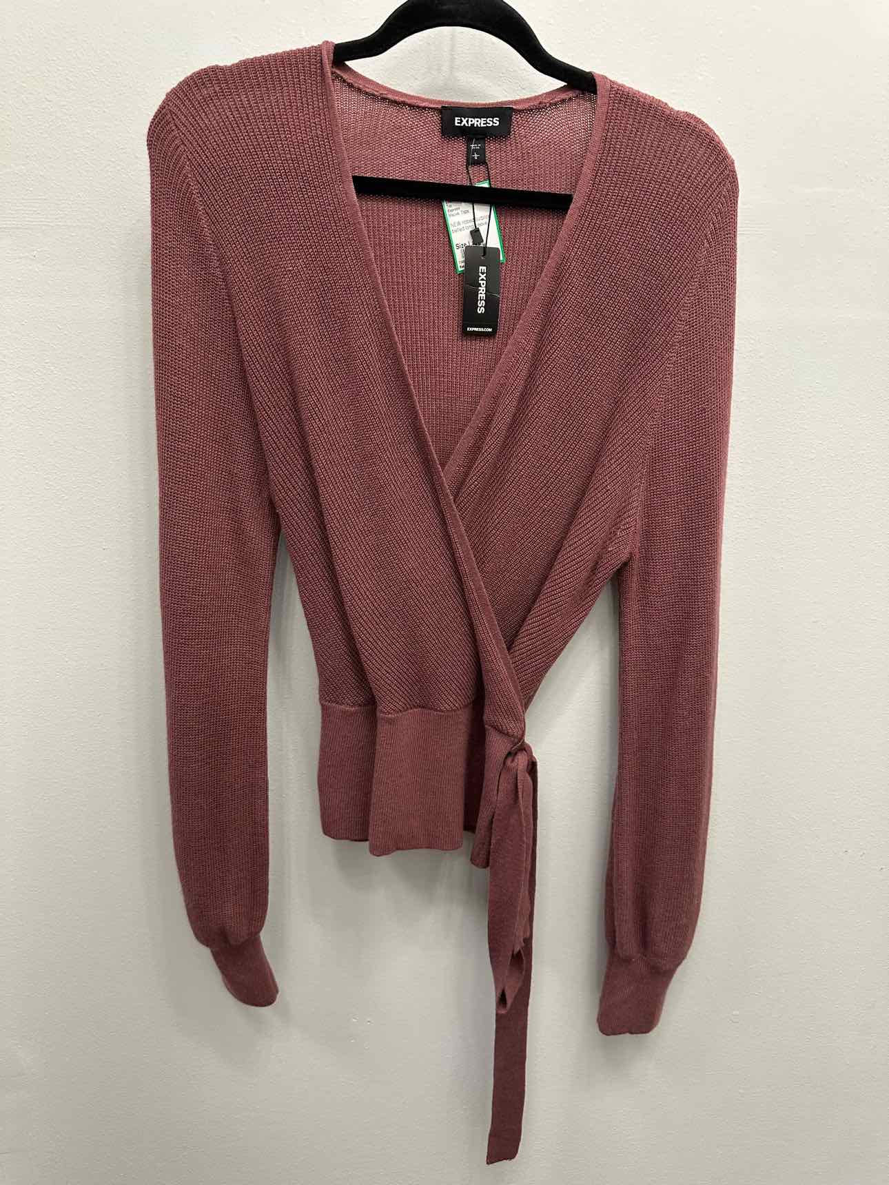 Express NEW NWT Ribbed Surplice Belted Long Sleeve Size Large Mauve Sweater