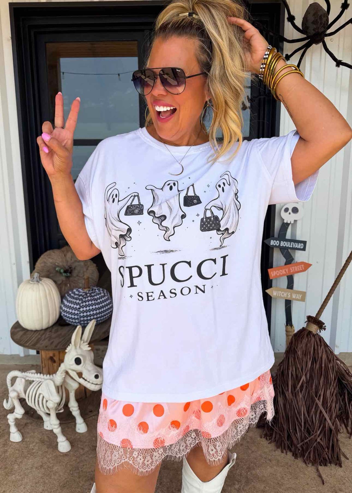 Spooky Spucci Season Short Sleeve Graphic Tee Tshirt Top