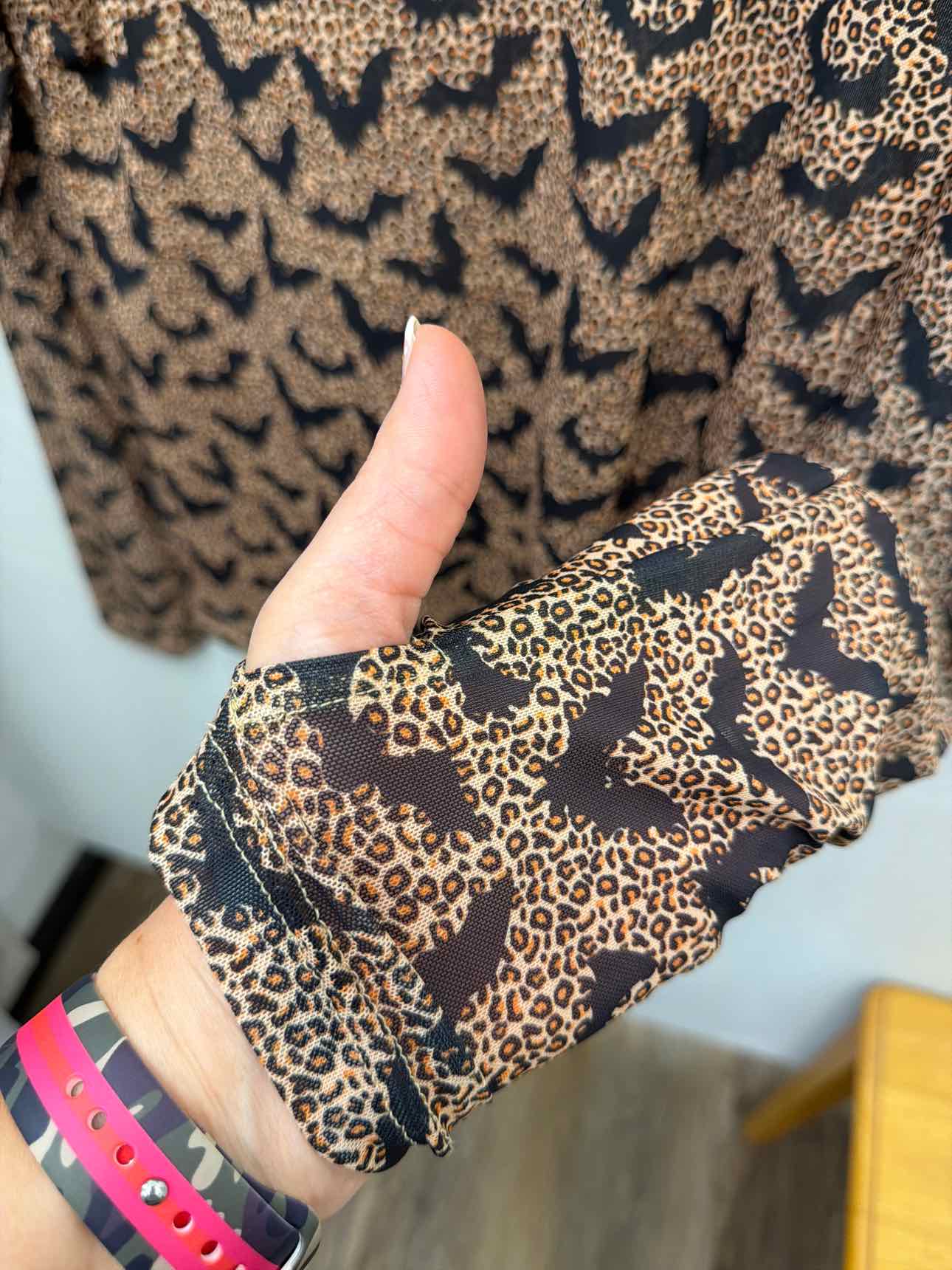 Bats on Cheetah Mesh Long Sleeve Top by Blakeley Size L/XL