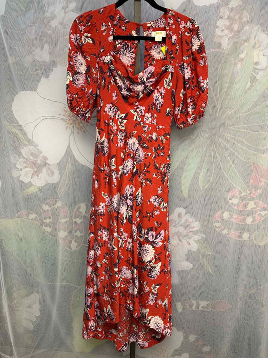 Maeve Size 0 Floral Print Maxi Puffy 1/2 Length Sleeve Red Dress