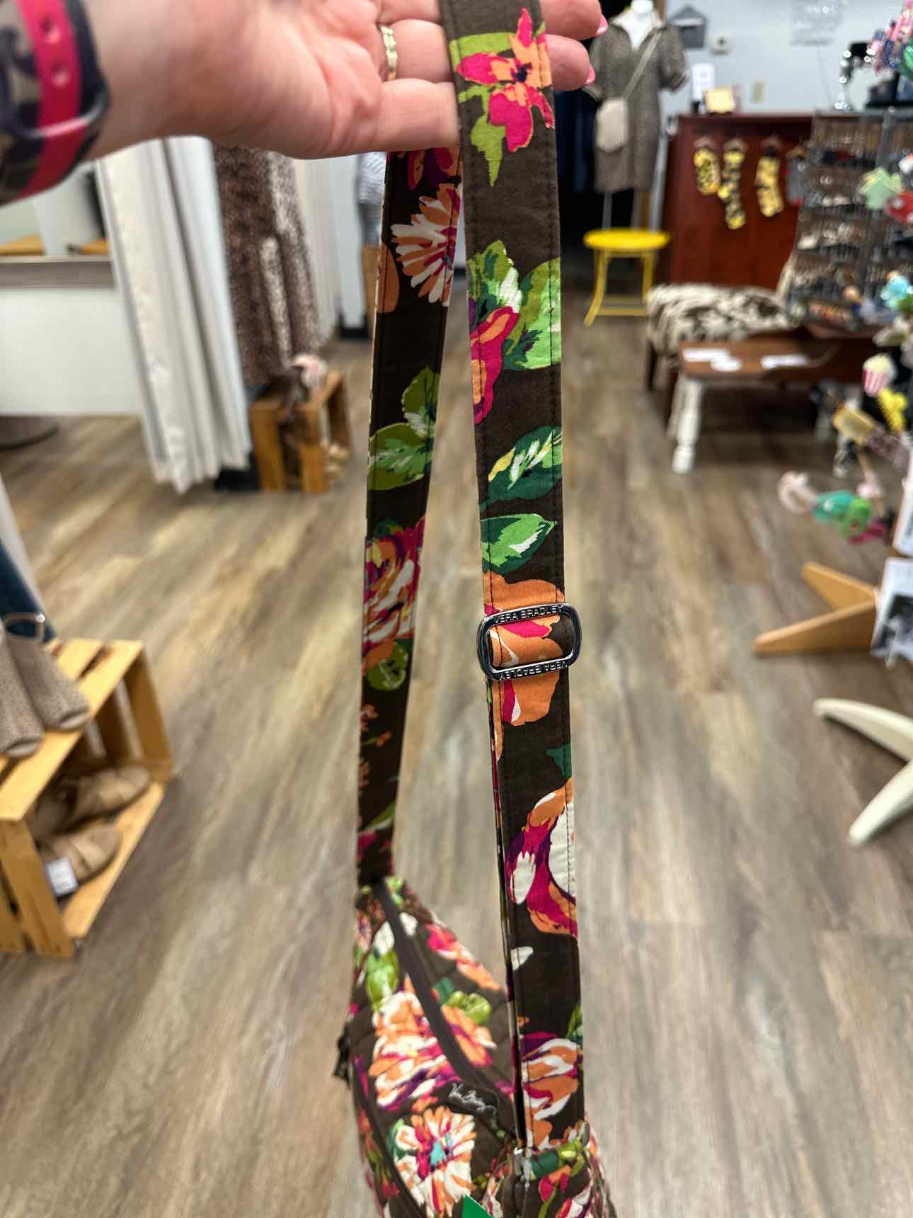 Vera Bradley English Rose On the Go Quilted Brown Floral Crossbody Handbags