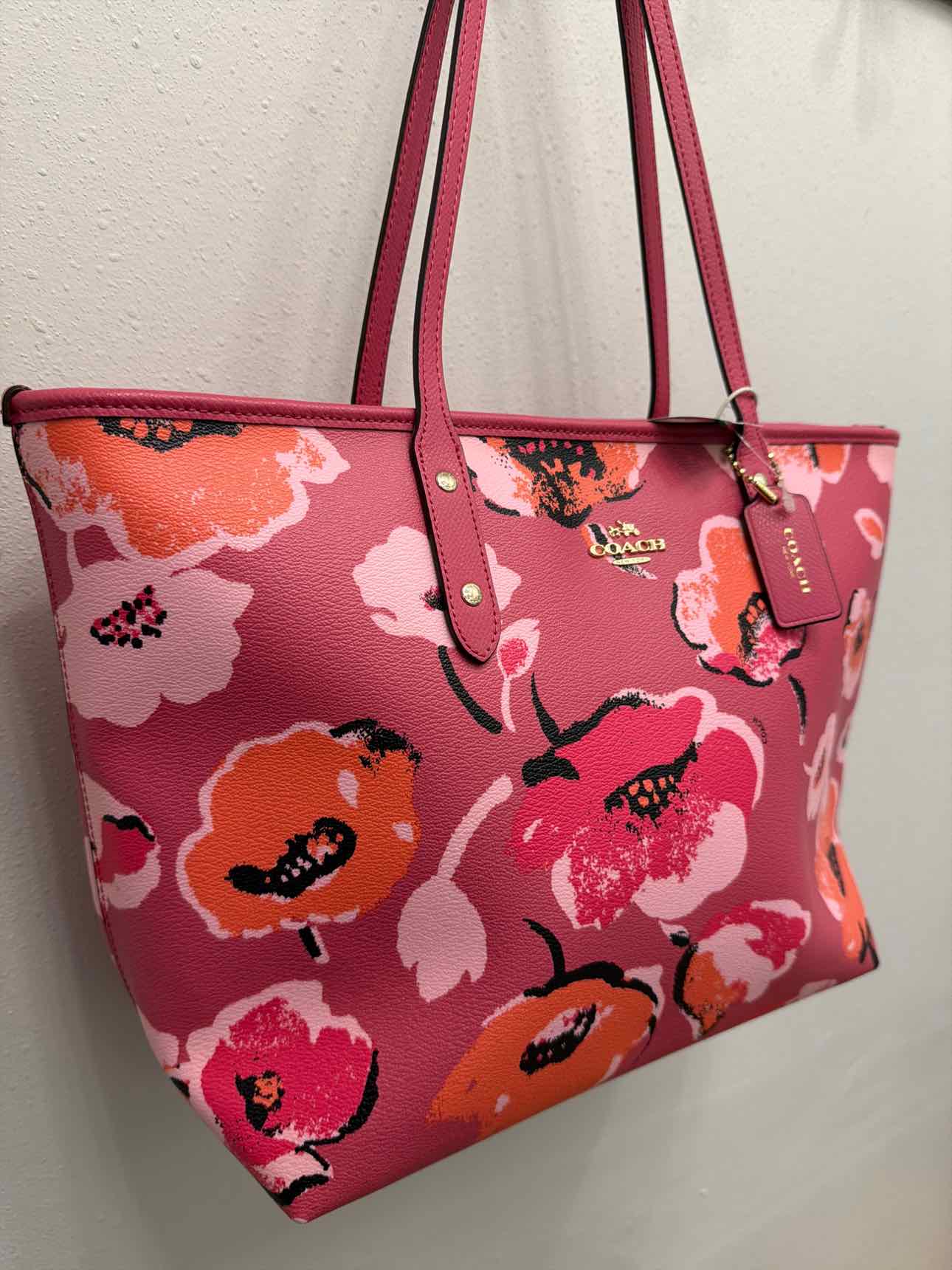 Coach Large City Zip Dahlia Wildflower Tote Pink Handbags
