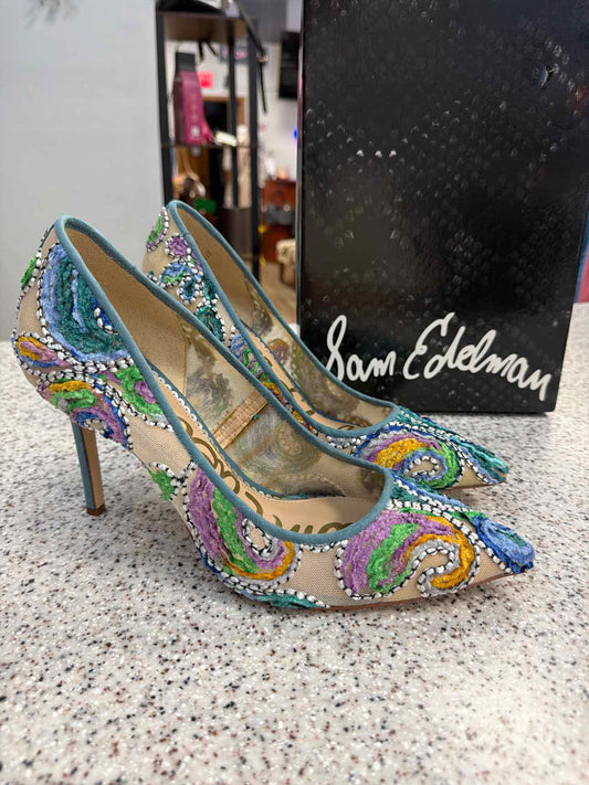 Sam Edelman NEW Hazel Pointed Toe Stiletto Pumps Embroiderd size 10 Blue Teal