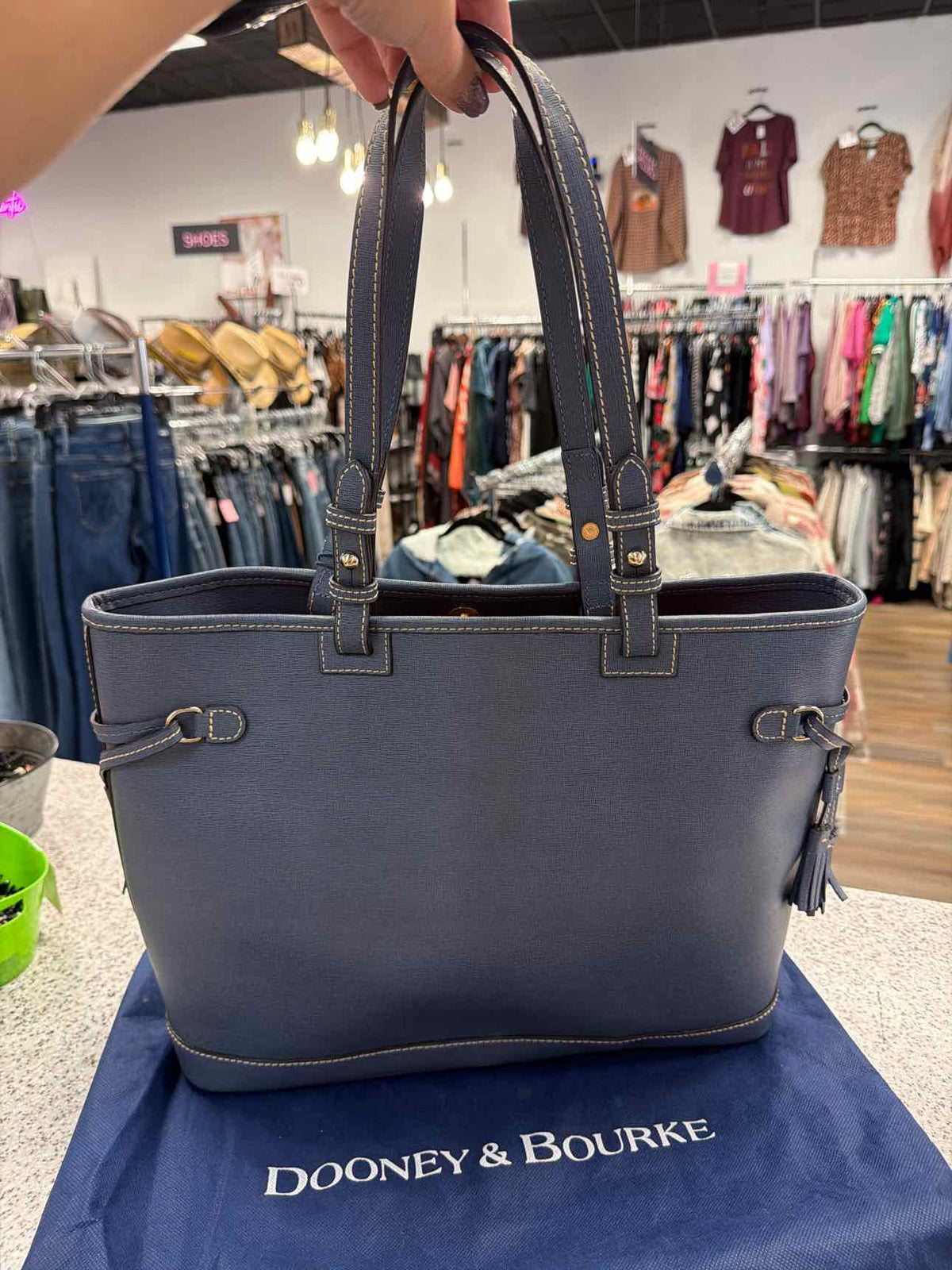 Dooney and Bourke Double Strap Tassel Graphite Tote Grey Graphite Handbags NWT
