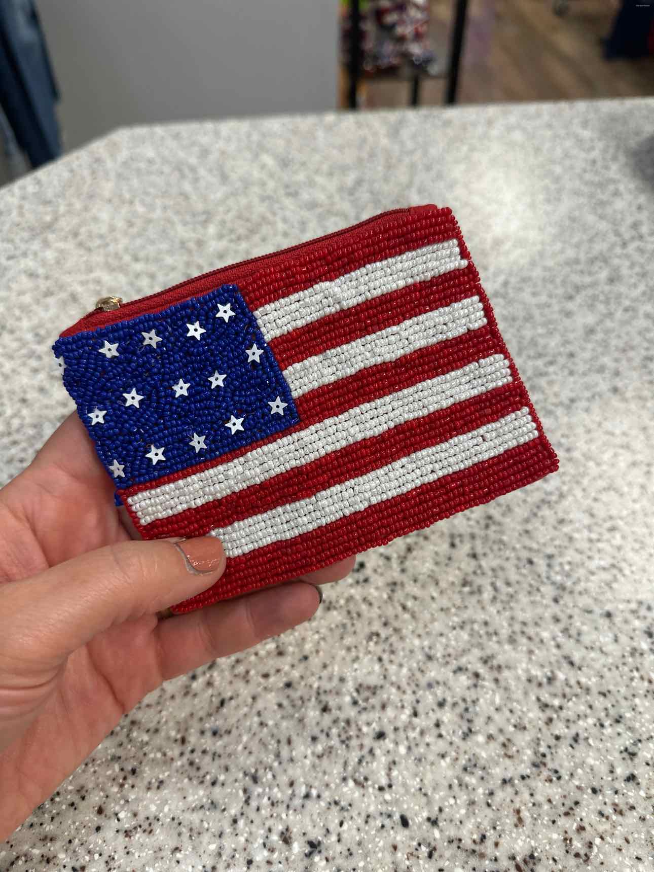 American Flag Seed Beaded Canvas Wallet