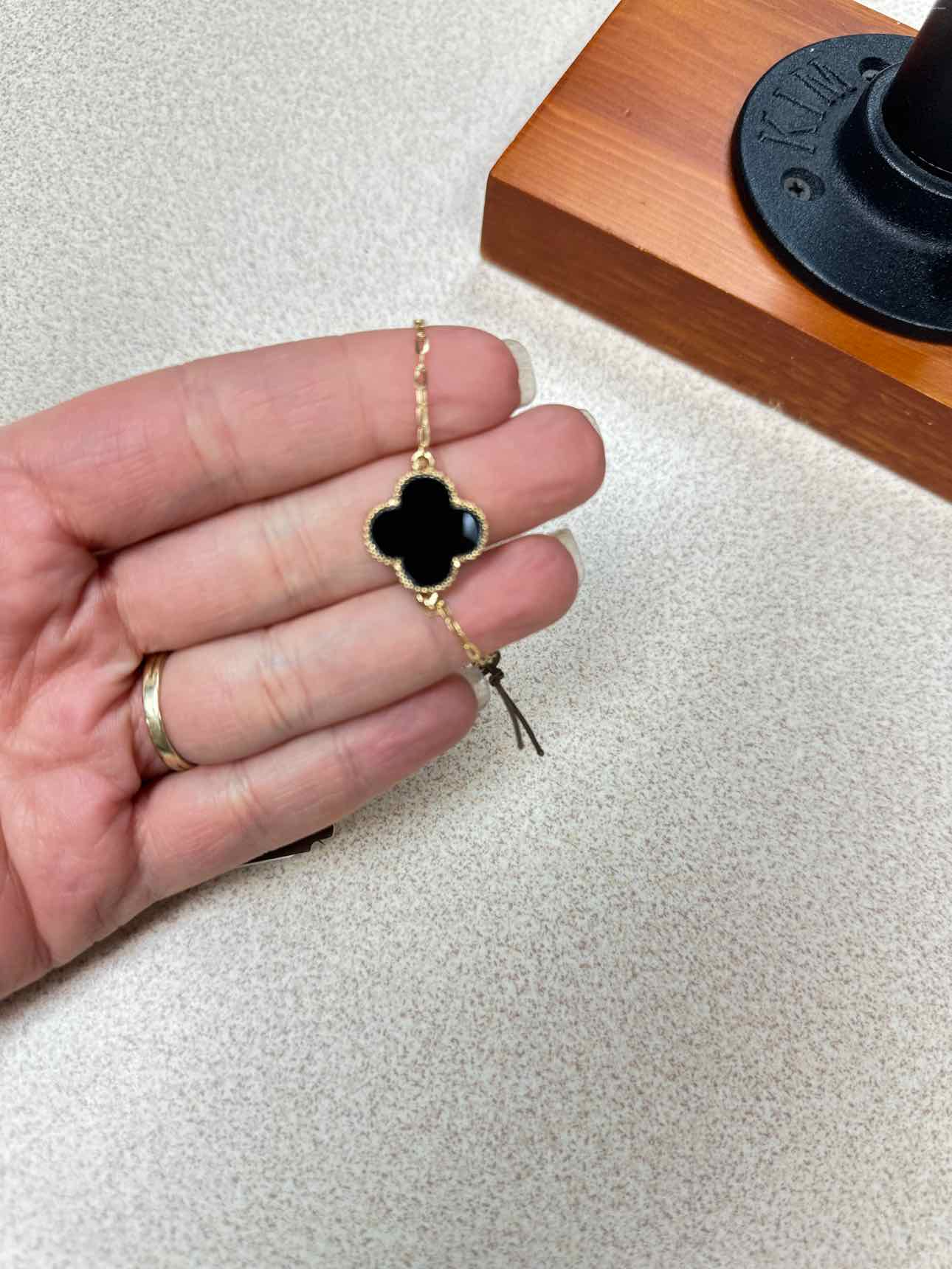 Black Inlay Clover Charm Gold-Tone Bracelet
