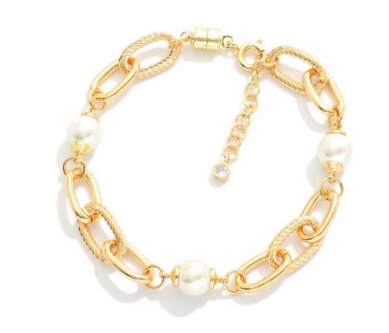 Magnetic Chain Link Bracelet with Pearls Gold Dipped Bracelet