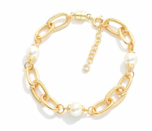 Magnetic Chain Link Bracelet with Pearls Gold Dipped Bracelet