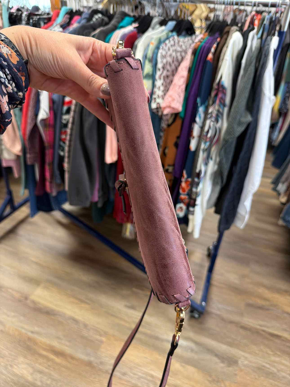 Mauve Faux Leather Clutch Whipstitched Edge