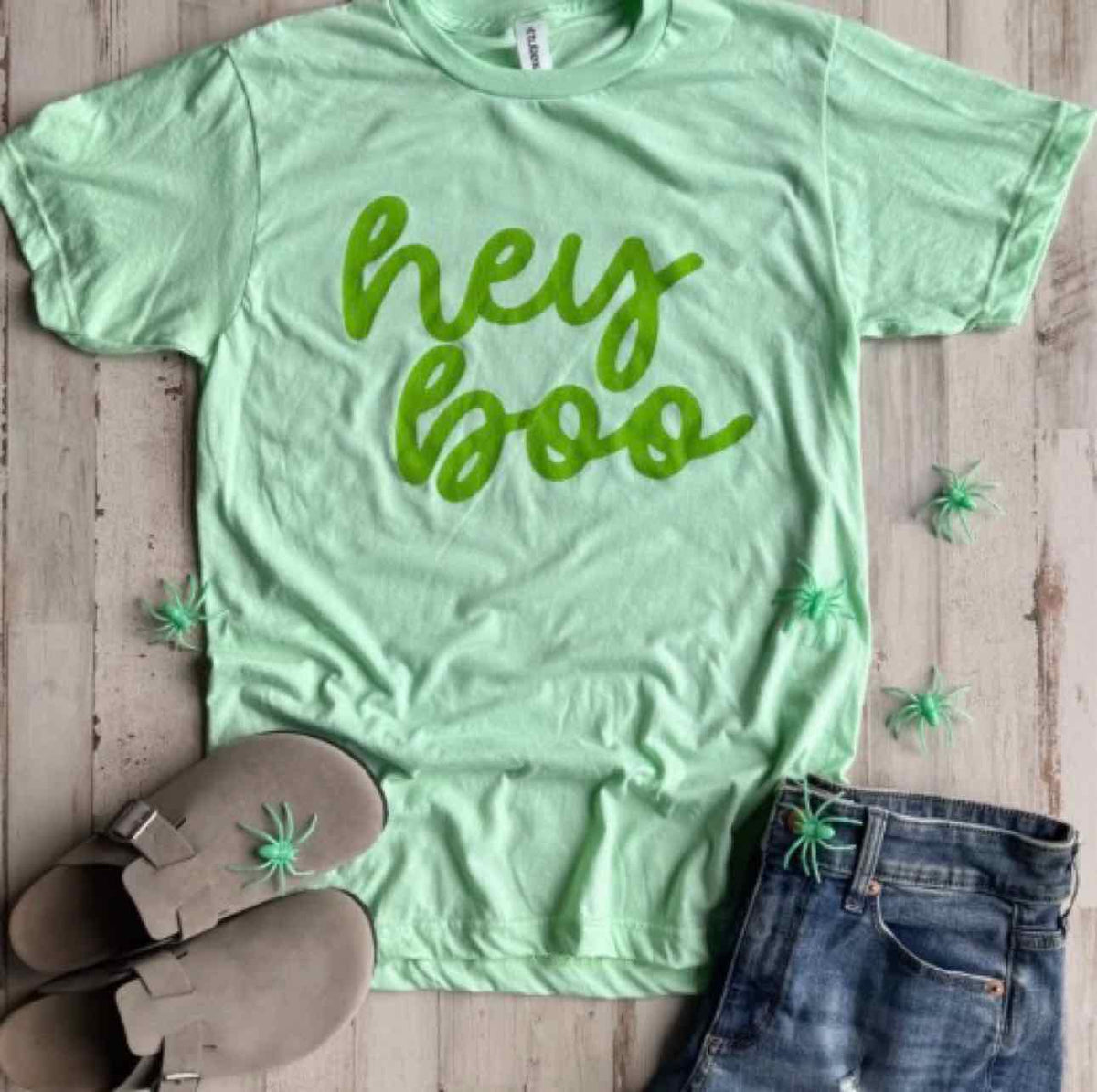 Hey Boo Green Graphic Tee Halloween Unisex Tshirt Top