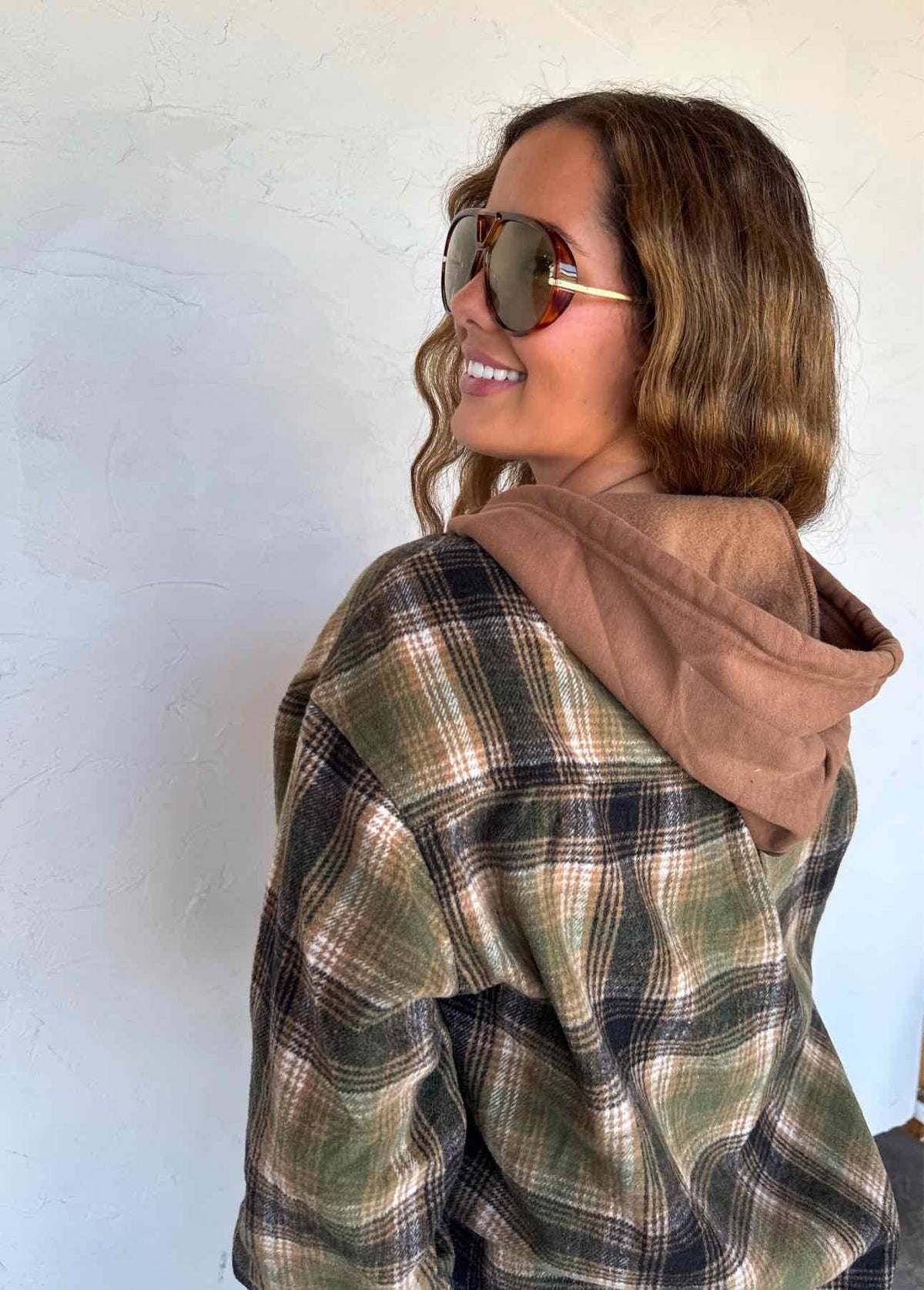Mountain Morning Plaid Shacket Hoodie Frayed Hem
