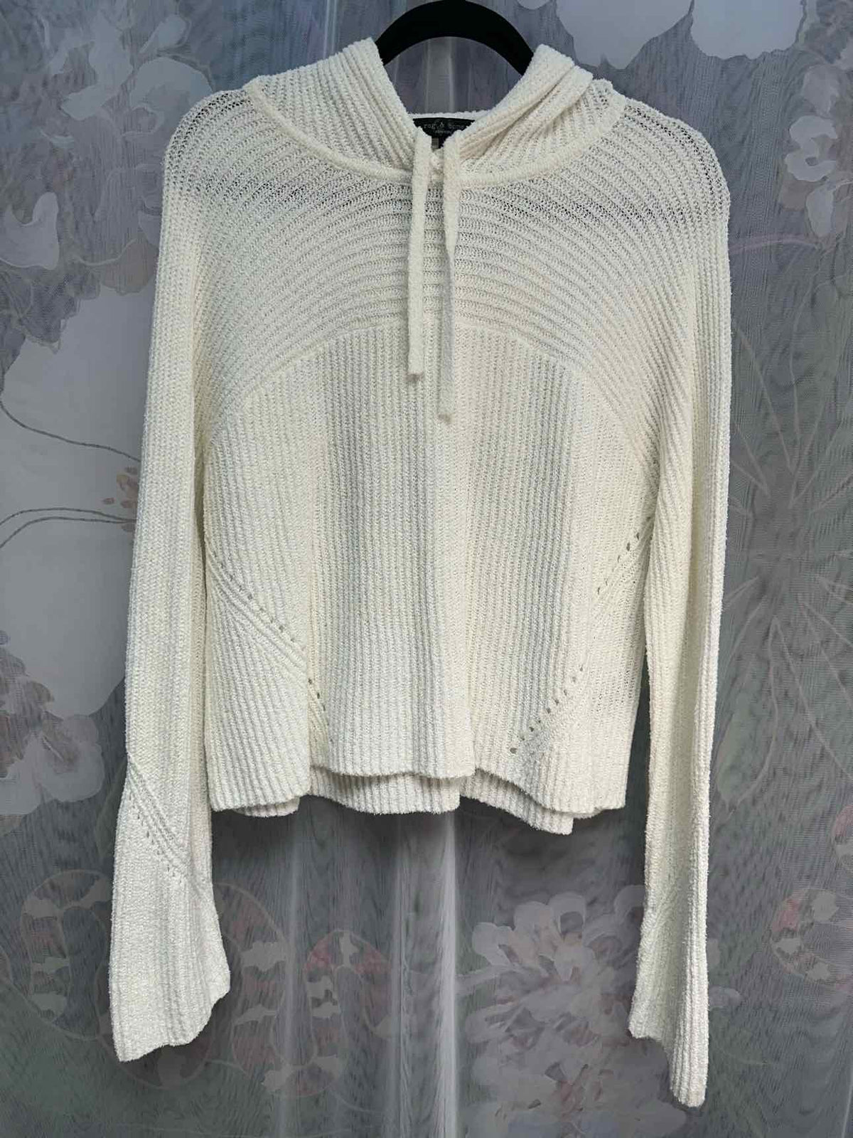 rag & bone Ribbed Textured Pullover Long Sleeve Hoodie Size Small White Top