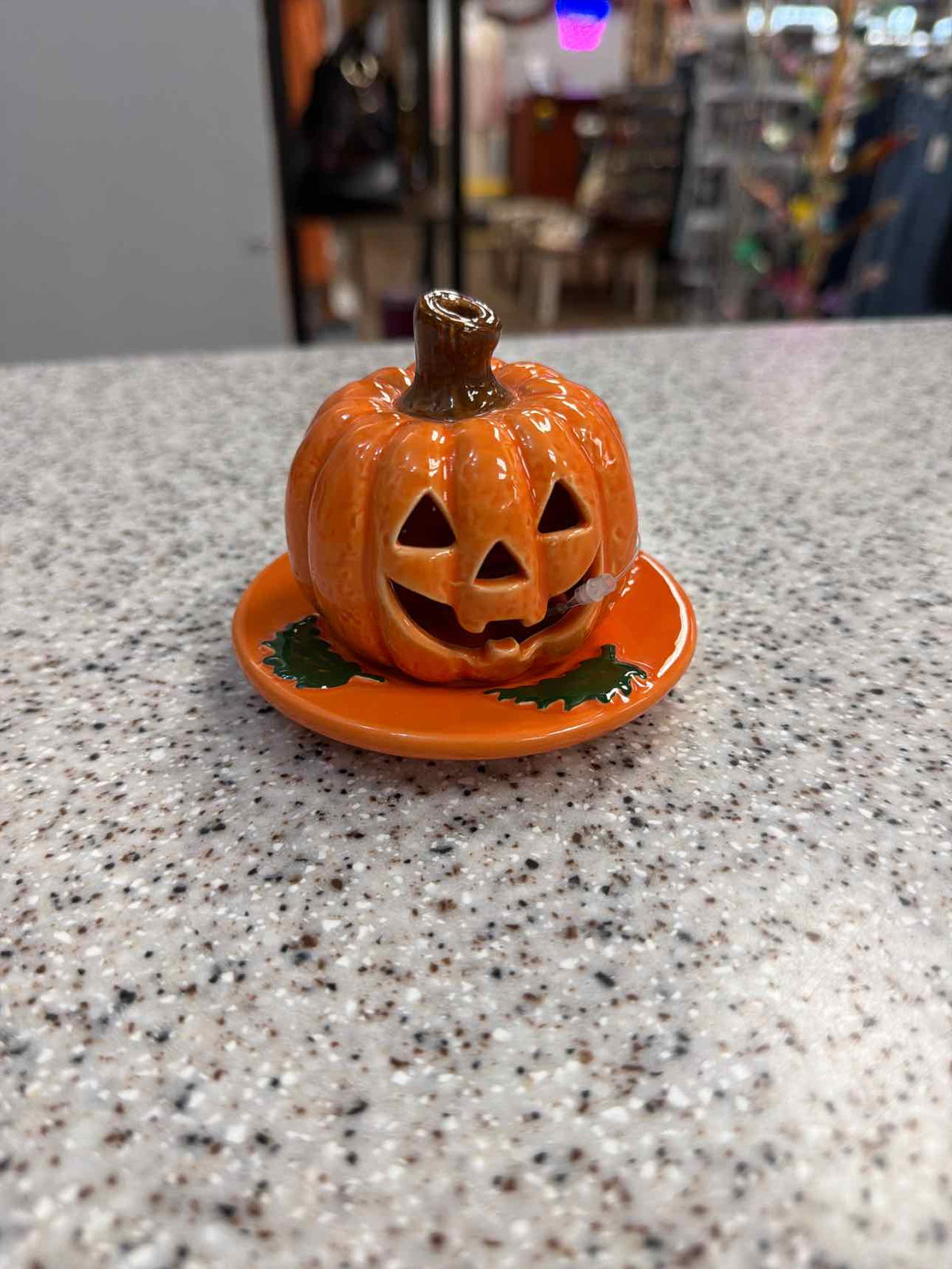 Small Ceramic Pumpkin and Tray Fall Harvest Home Decor Household
