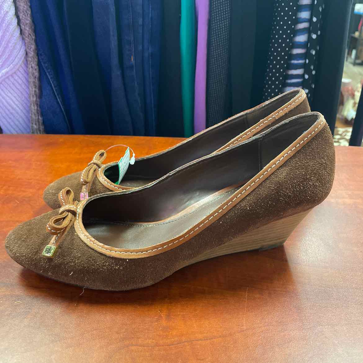 Lauren Ralph Lauren Bernee Wedge Heels Brown Leather Size 11