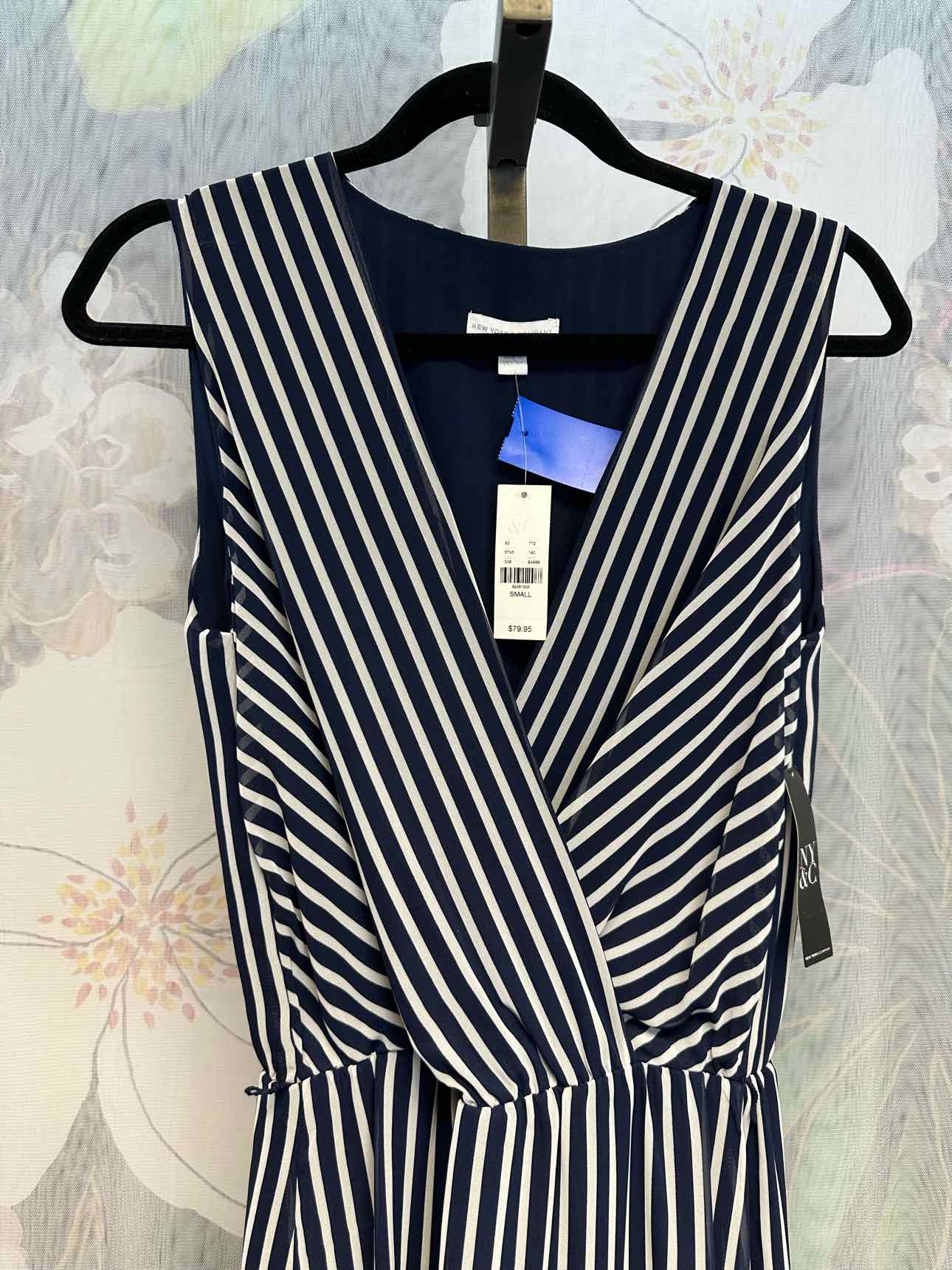 New York & Co. Size Small Navy and White Striped Long Hi-Low Dress NEW