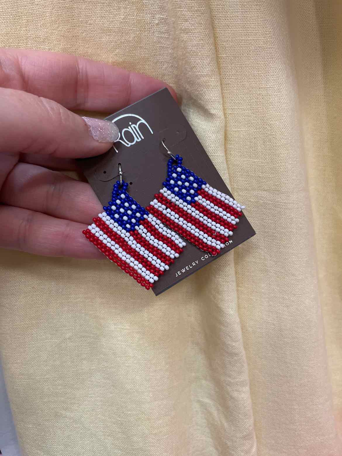 Patriotic USA American Flag Seed Bead Earrings