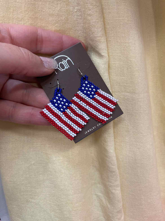 Patriotic USA American Flag Seed Bead Earrings