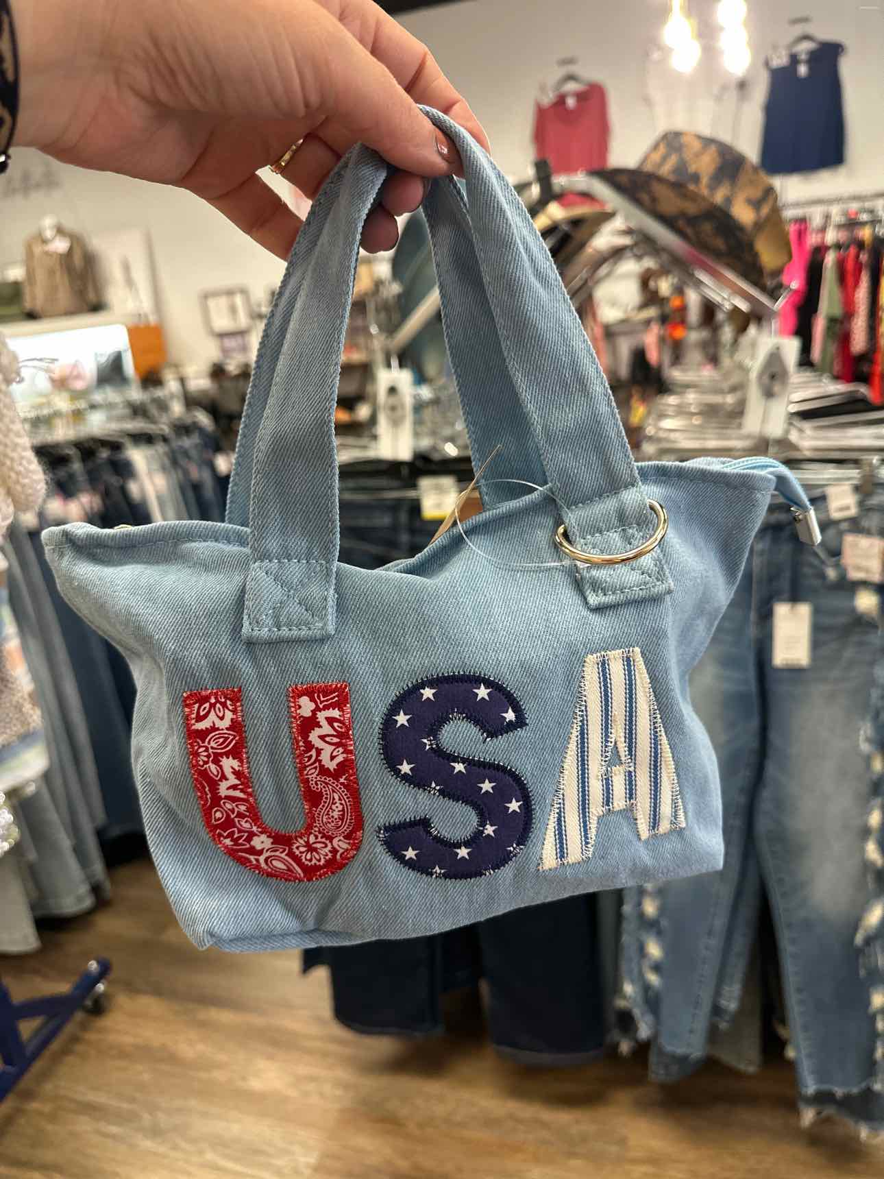 Patriotic USA Denim Mini Tote Bag Handbags