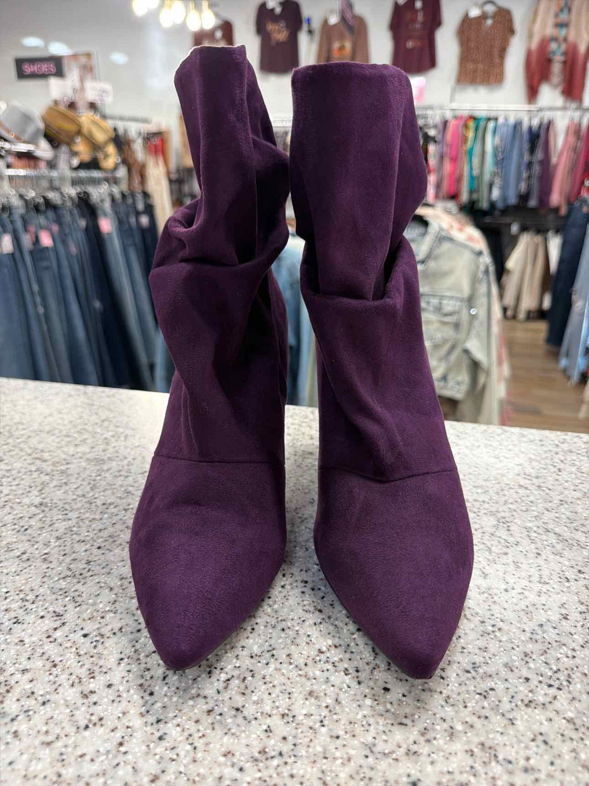 ShoeDazzle Rich Purple Faux-Suede Slouchy Stiletto Boots Woman's Size 9