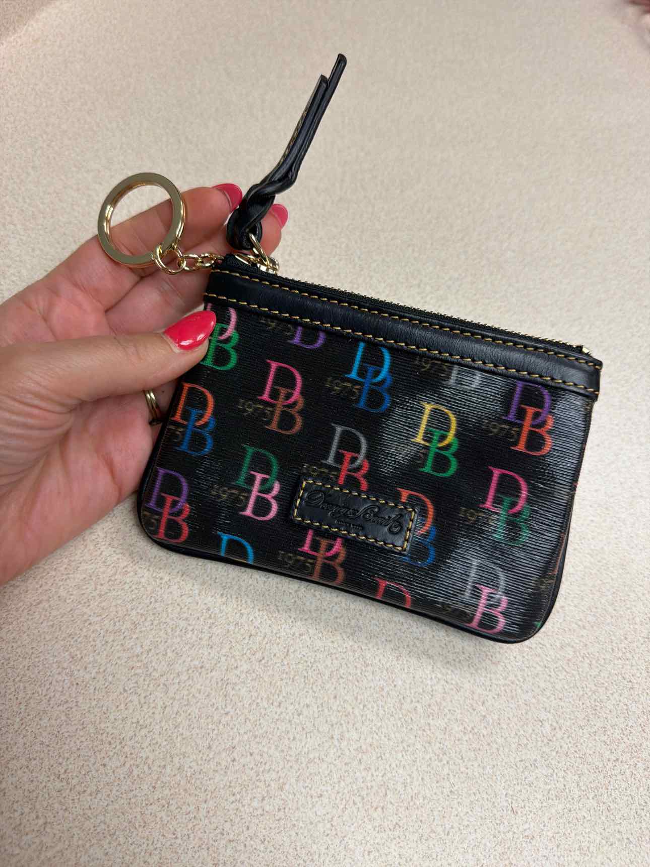 Dooney and Bourke Retro 1975 Multicolor DB Mini Wristlet Coin Black Wallet