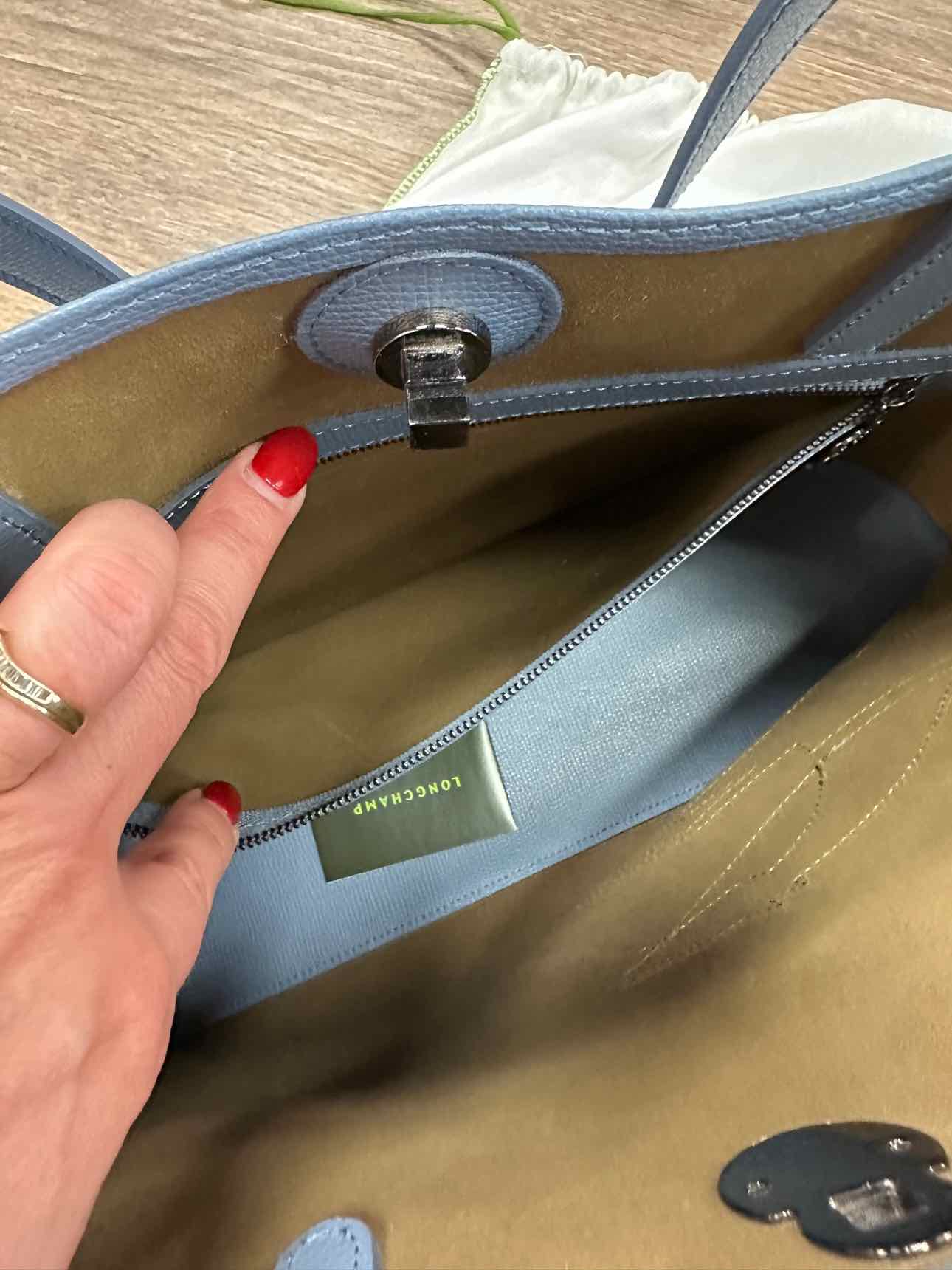 Longchamp Light Blue Pebble Leather Tote with Dustbag Handbags NWOT