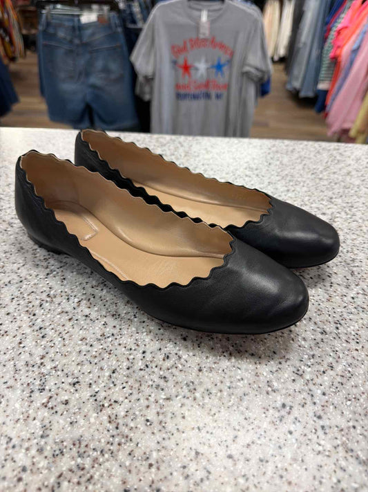 Chloe Size 37 1/2 Lauren Scalloped Leather Ballet Flats Black Shoes