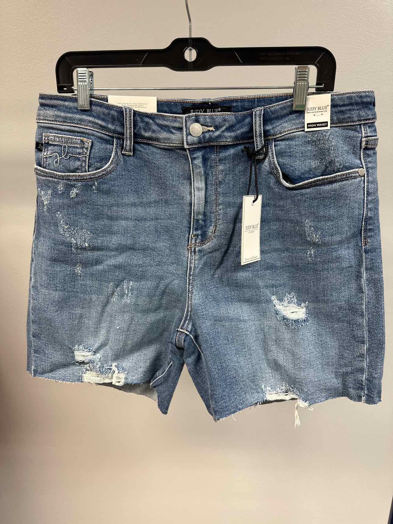 Judy Blue High Waist Embroidered Pocket Cutoff Denim Medium Wash Shorts