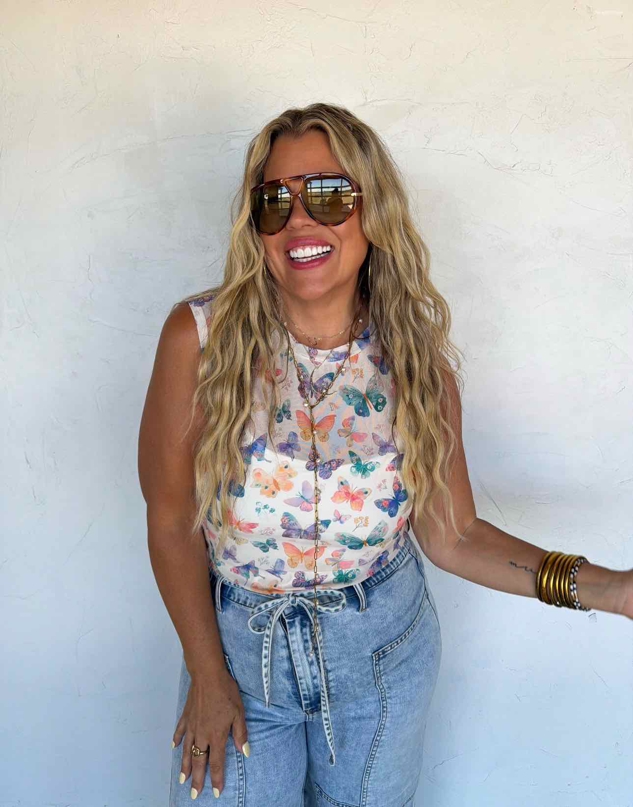 Summertime Floral Mesh Sleeveless Tank Top