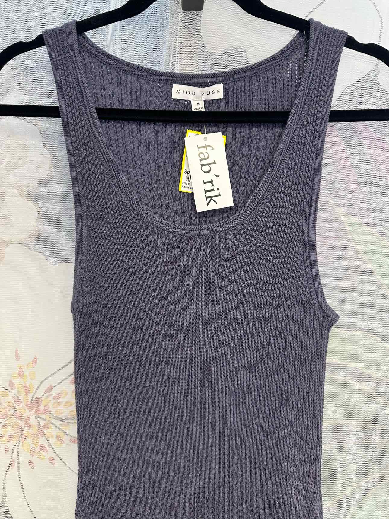 Miou Muse NEW NWT Stretch Ribbed Tank Maxi Bodycon Size Medium Dusty Blue Dress
