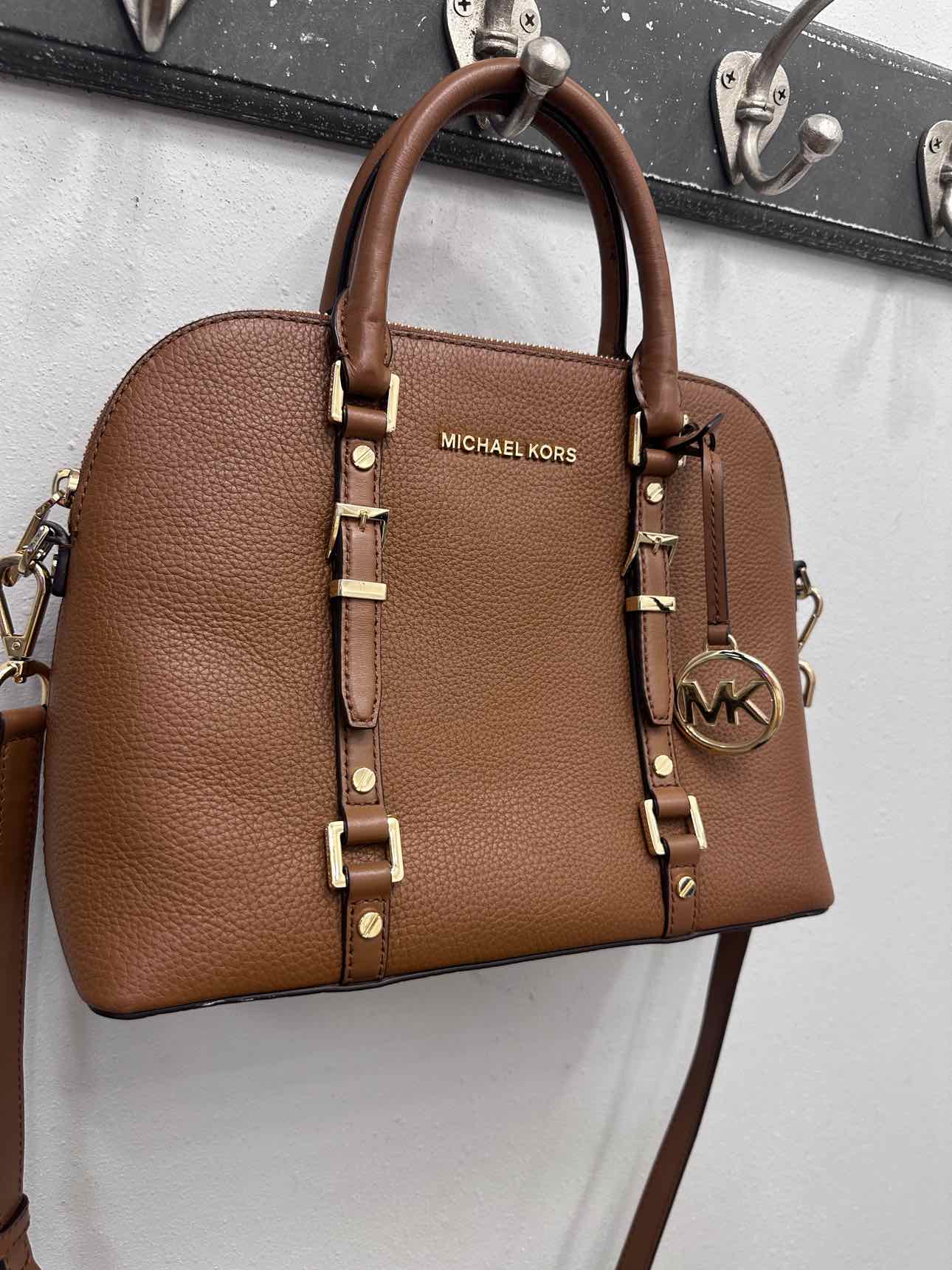MICHAEL KORS Bedford Legacy Pebbled Leather Convertible Satchel Brown Handbags