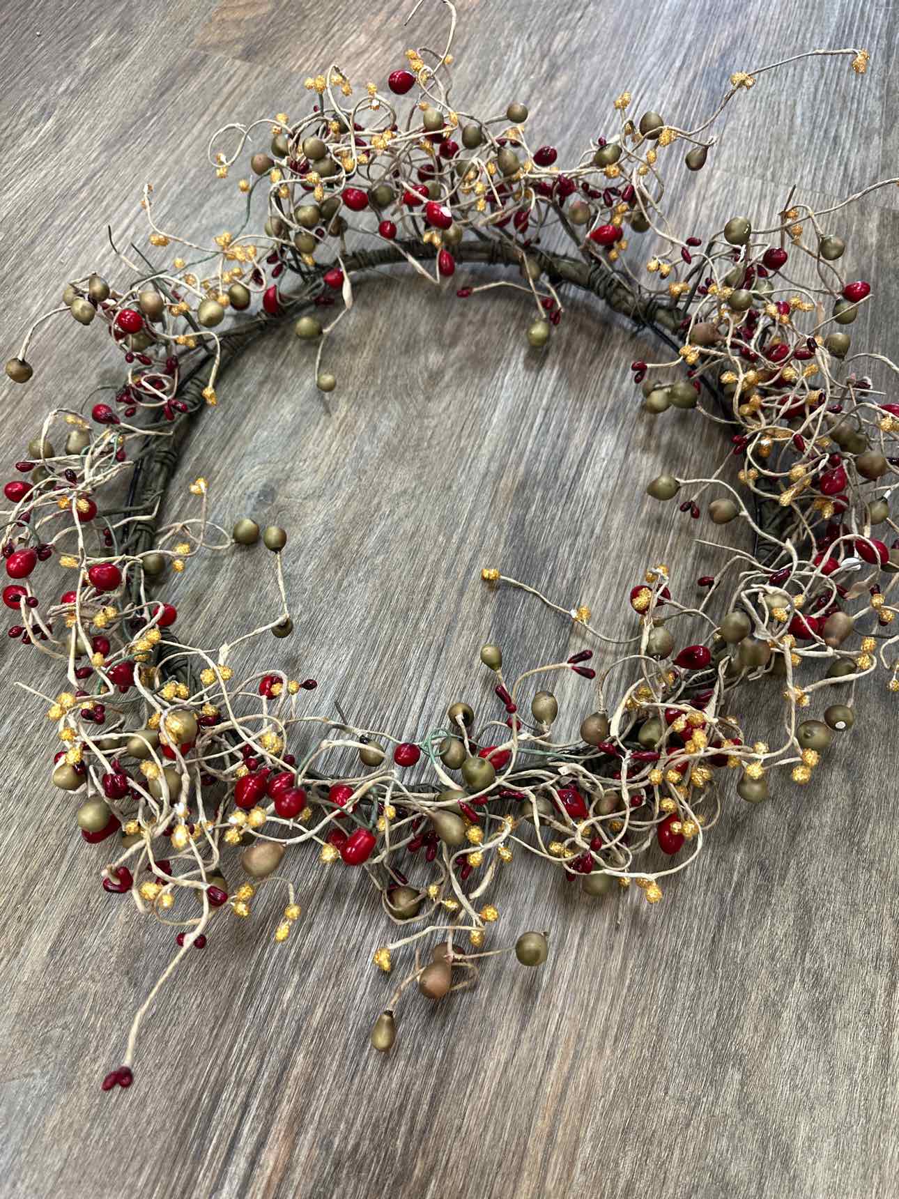 Primitive Rustic Berry Wreath 16" Olive Red Berry Home Decor