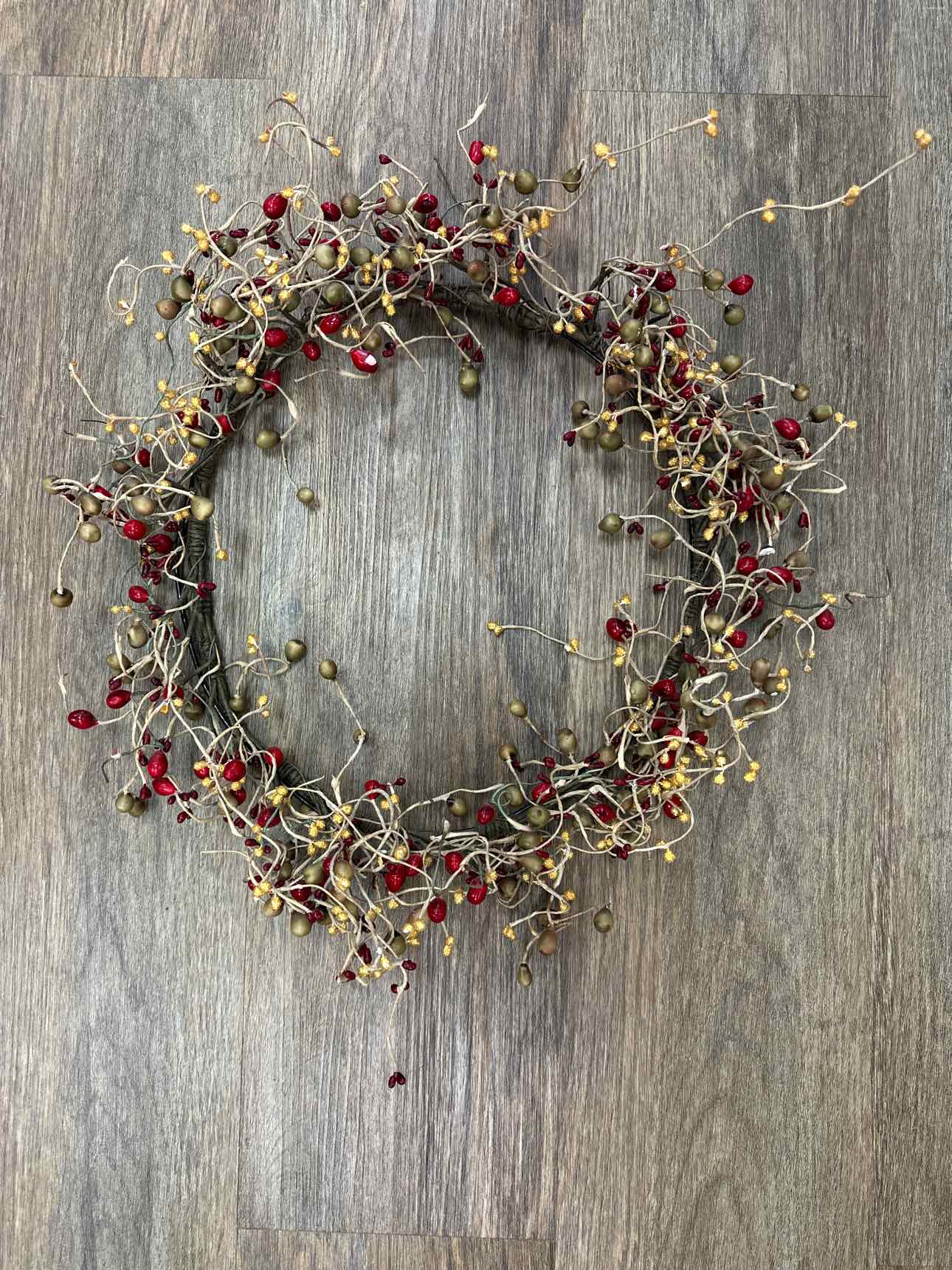 Primitive Rustic Berry Wreath 16" Olive Red Berry Home Decor