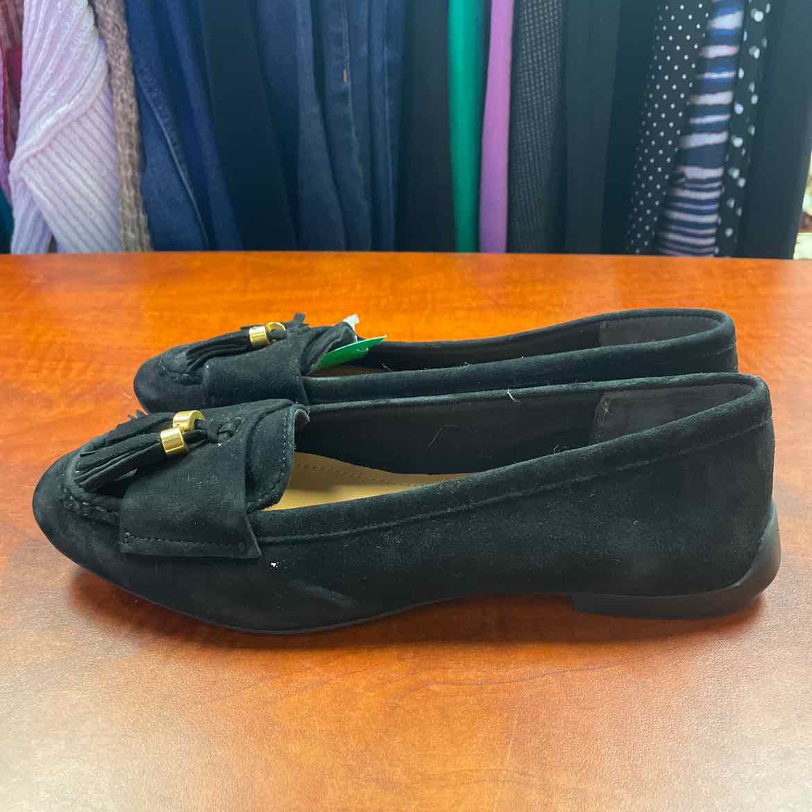 Franco Sarto Faith Tassel Black Suede Loafer Size 7 1/2