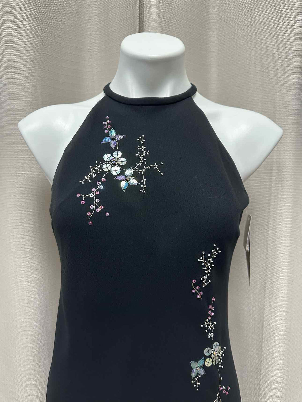 Jones New York NEW NWT Rhinestone Floral Halter Maxi Mermaid Size 8 Black Dress