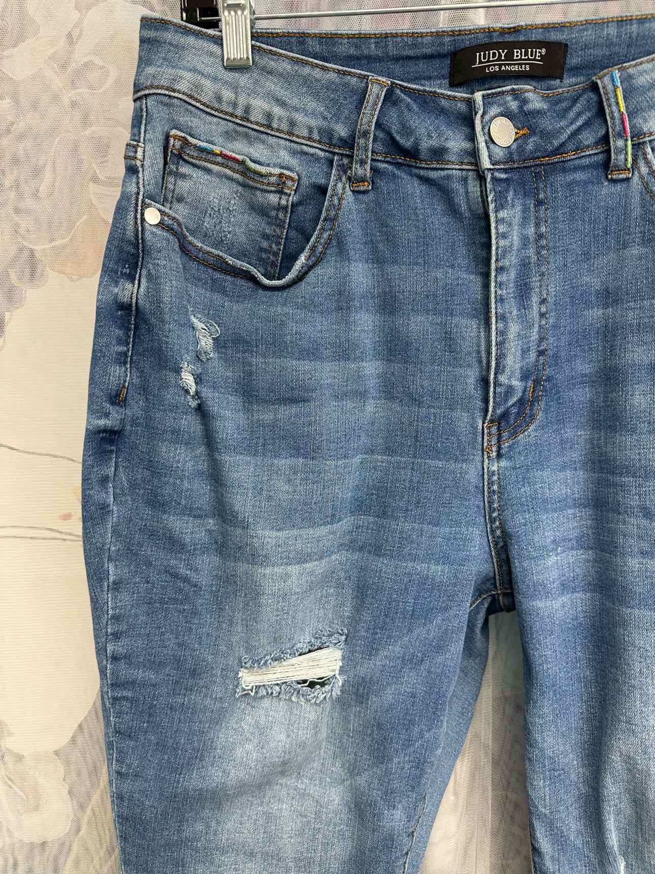 Judy Blue Distressed Skinny Fit Rainbow Stitch Detail Size 16W Denim Jeans